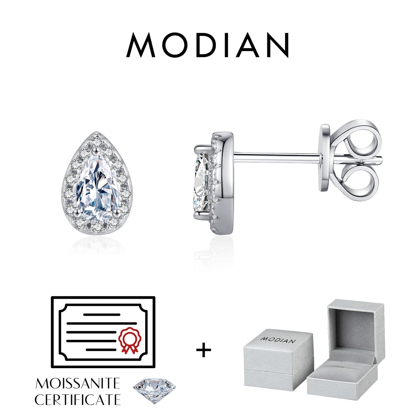 MODIAN D Color Heart Pear Square Moissanite Stud Earrings 925 Sterling Silver Lab Diamond Earrings For Women Wedding Jewelry