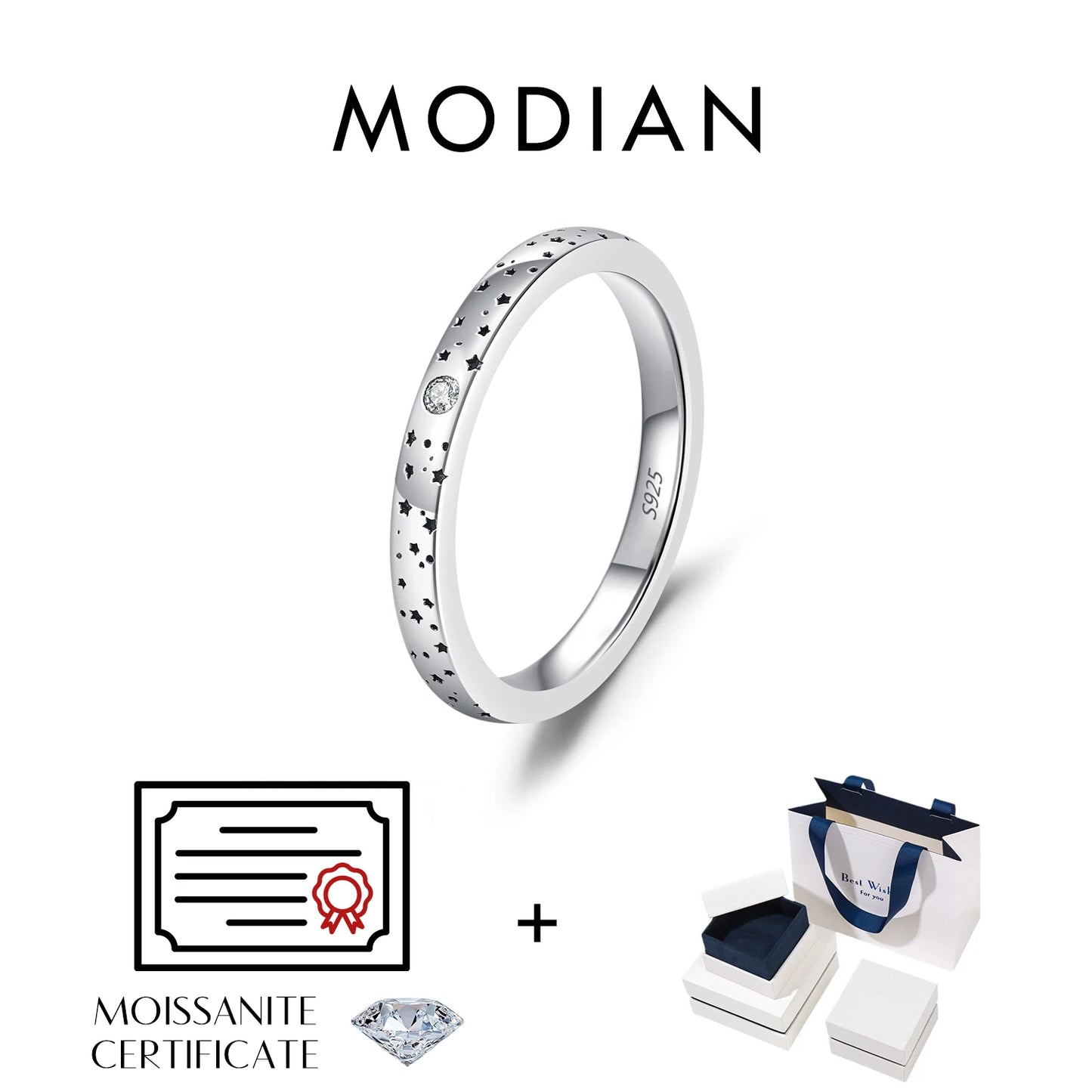MODIAN D Color Moissanite Sparkle Couple Ring 925 Sterling Silver Charming Stars Ring For Women and Men Anniversary Fine Jewelry