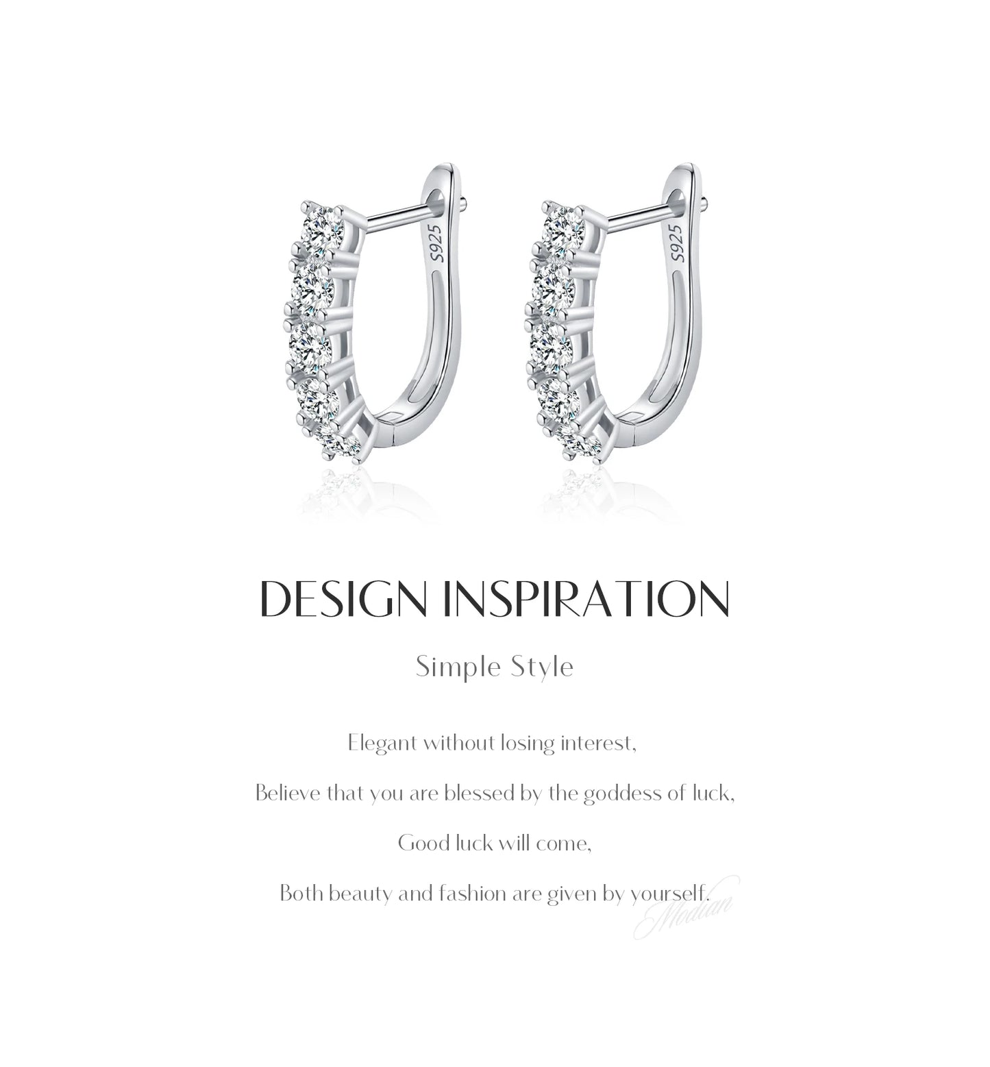 MODIAN D Color U Shape Moissanite Earrings 925 Sterling Silver Elegant Exquisite Hoop Earrings For Women Wedding Jewelry