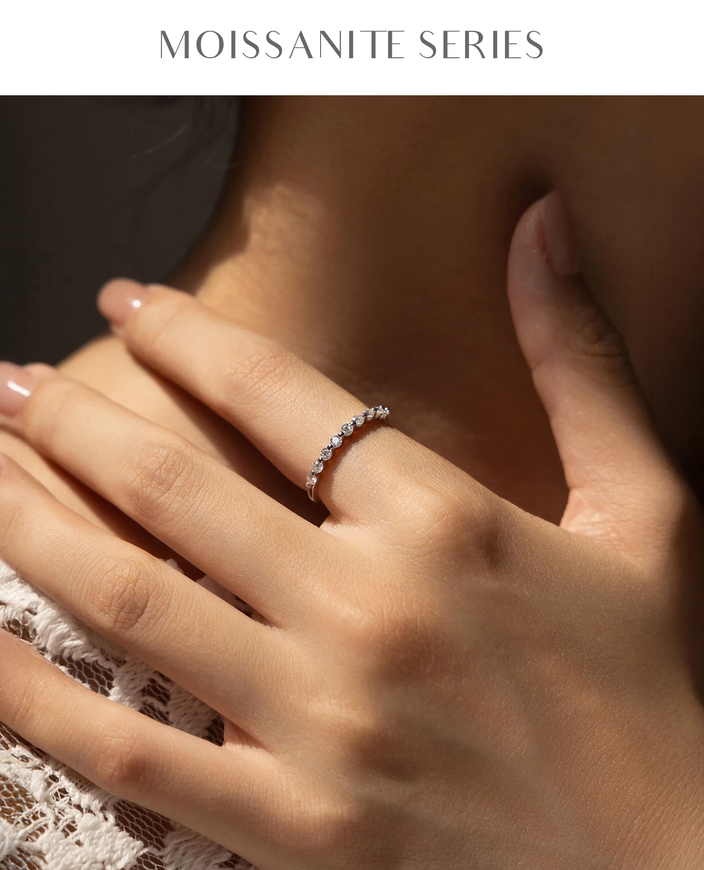 MODIAN D Color Moissanite Round Ring 925 Sterling Silver Sparkling Stacking Slim Band Rings For Women Wedding Fine Jewelry Gifts