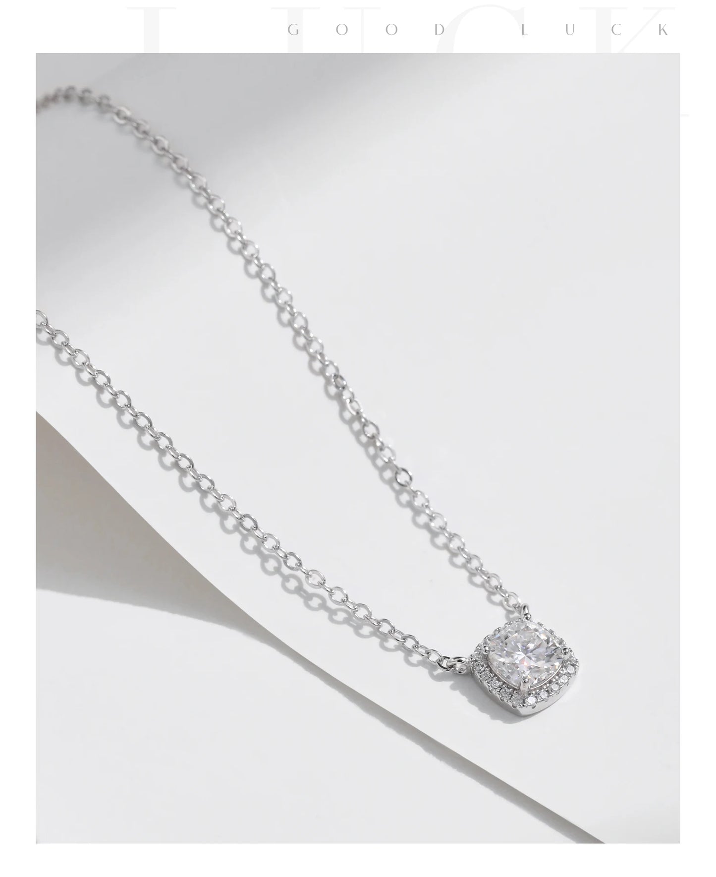 MODIAN 1 Carat Square Cushion Cut Halo Moissanite Pendant Necklace For Women 925 Sterling Silver Dazzling Wedding Bridal Jewelry