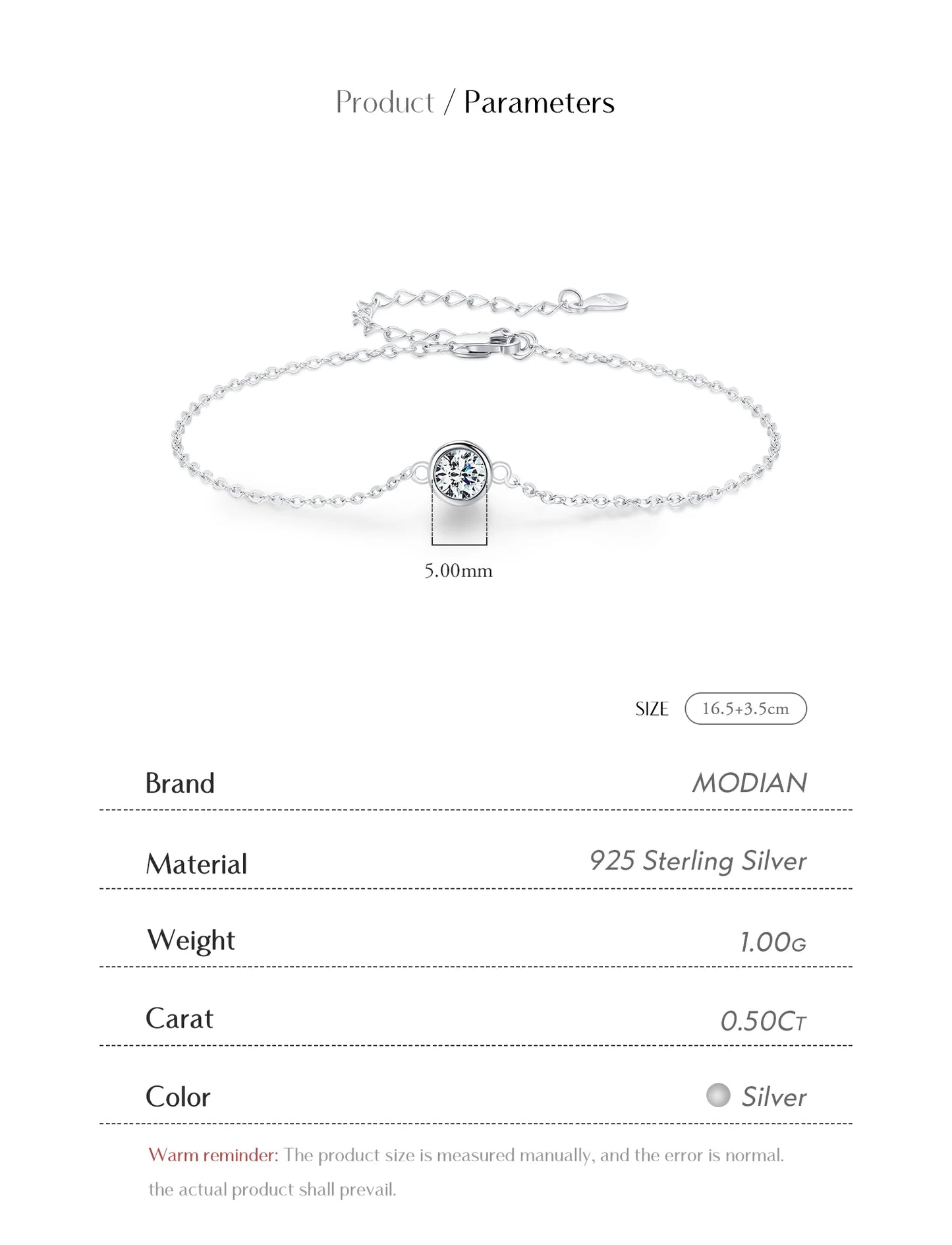 MODIAN 0.5CT Moissanite Bracelet 925 Sterling Silver Classic Link Chain Charms Bracelets For Women Luxury Wedding Jewelry
