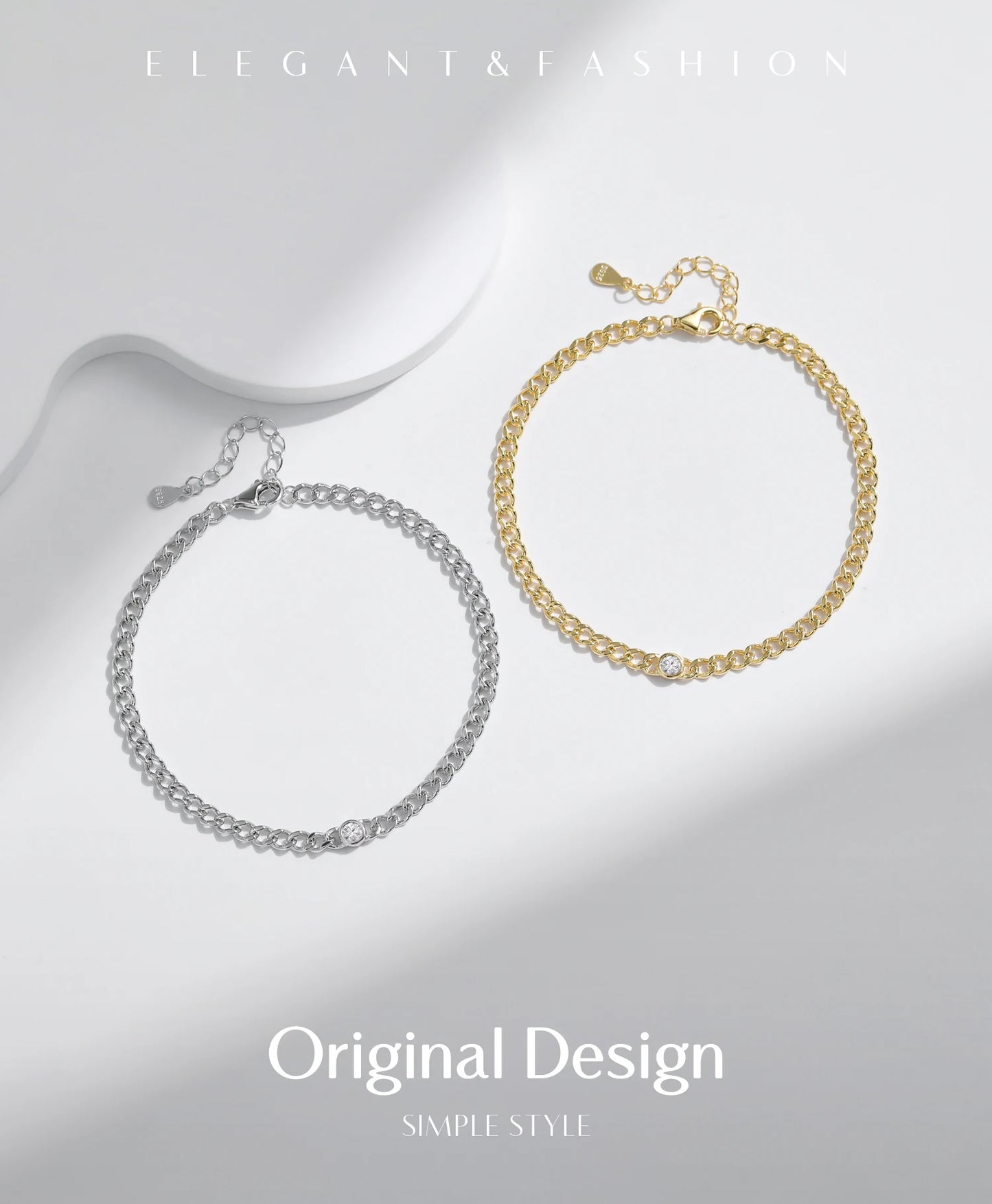 MODIAN D Color VVS1 Cearl Round Moissanite Bracelets 925 Sterling Silver Fashion Gourmette Link Chain Bracelet For Women Jewelry