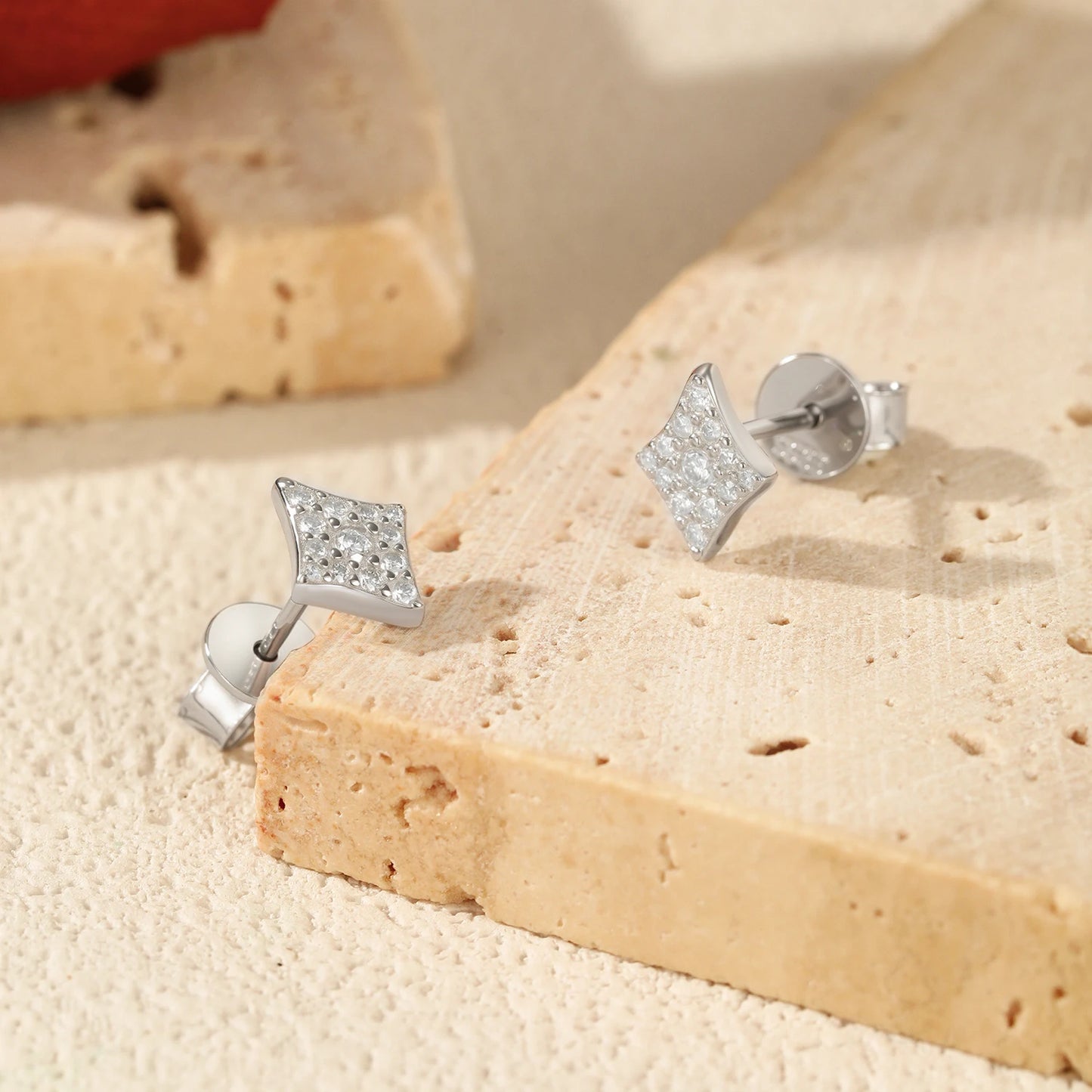 MODIAN Sparkling Rhombus Moissanite Ear Studs 925 Sterling Silver Trendy Stackable Stud Earrings For Women Daily OL Fine Jewelry