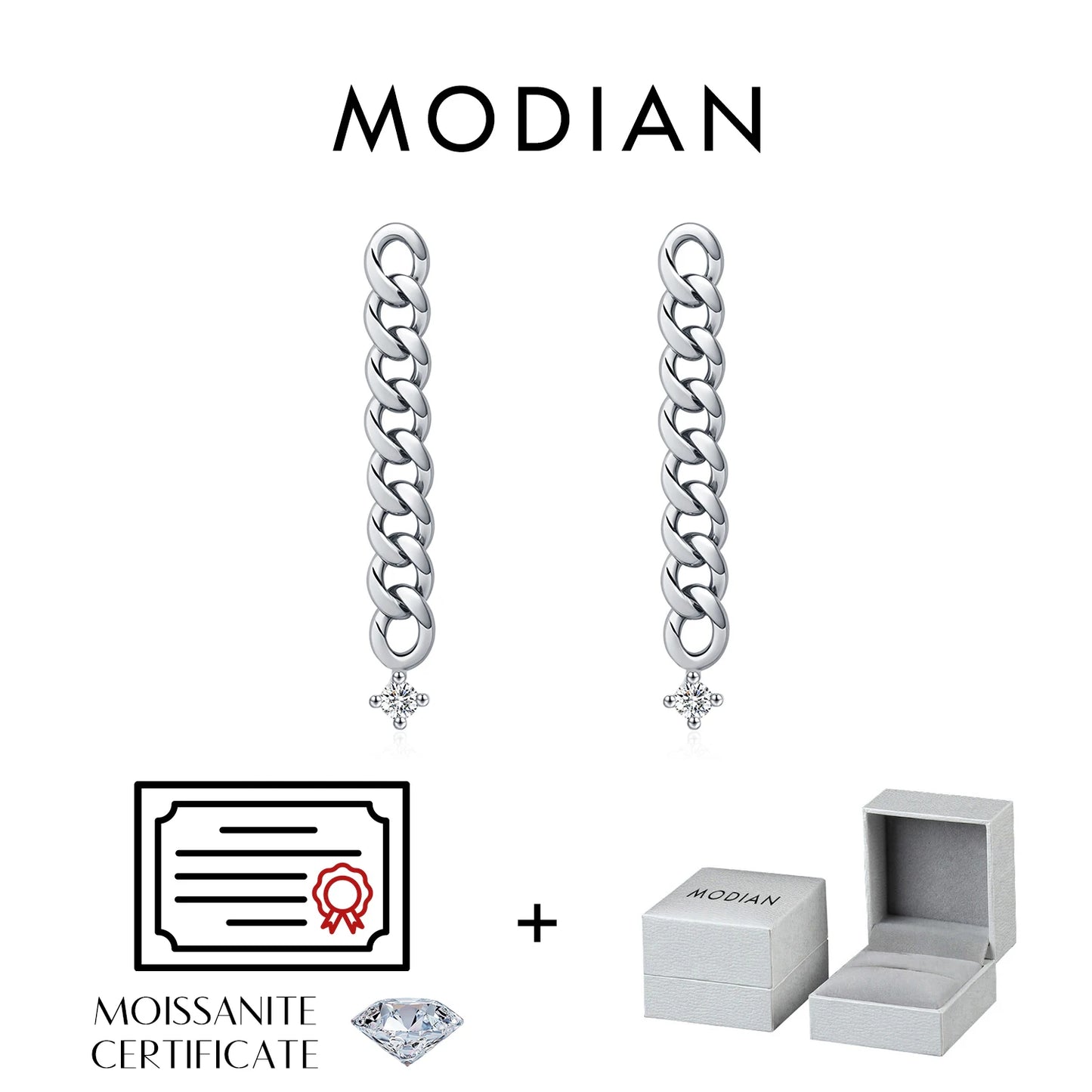 MODIAN D Color Moissanite Link Chain Stud Earrings 925 Sterling Silver Exquisite Trendy Earrings For Women Vacation Fine Jewelry