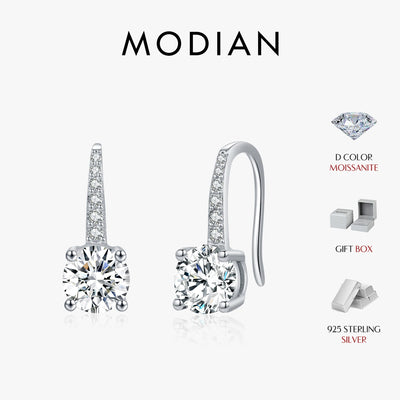 MODIAN D Color Luxury Moissanite Hook Earrings 925 Sterling Silver Classic Drop Earrings For Women Wedding Statement Jewelry
