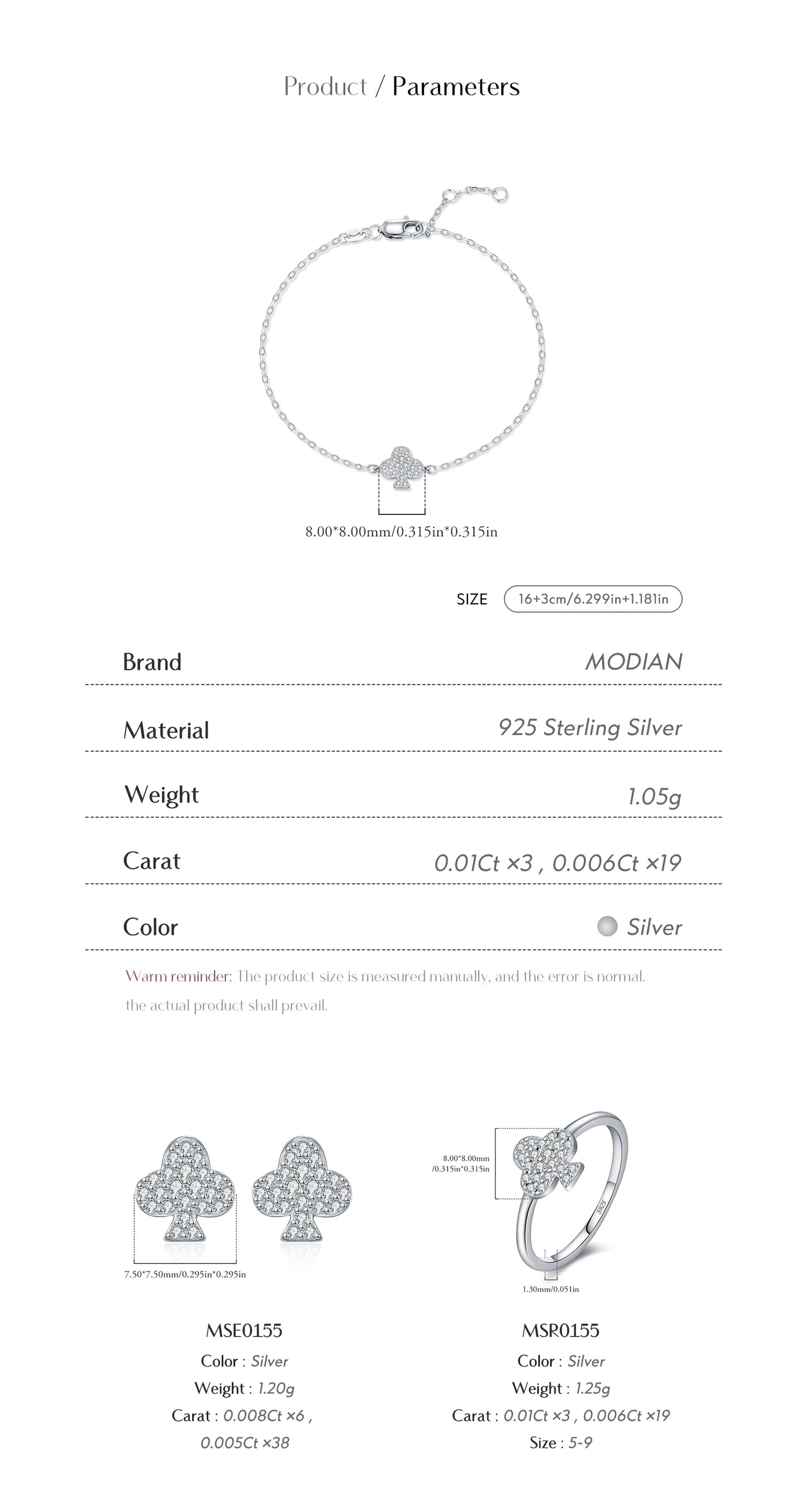 MODIAN Moissanite Ear Studs 925 Sterling Silver Original Design Clubs Rings Bracelet For Women Fine Jewelry Sets