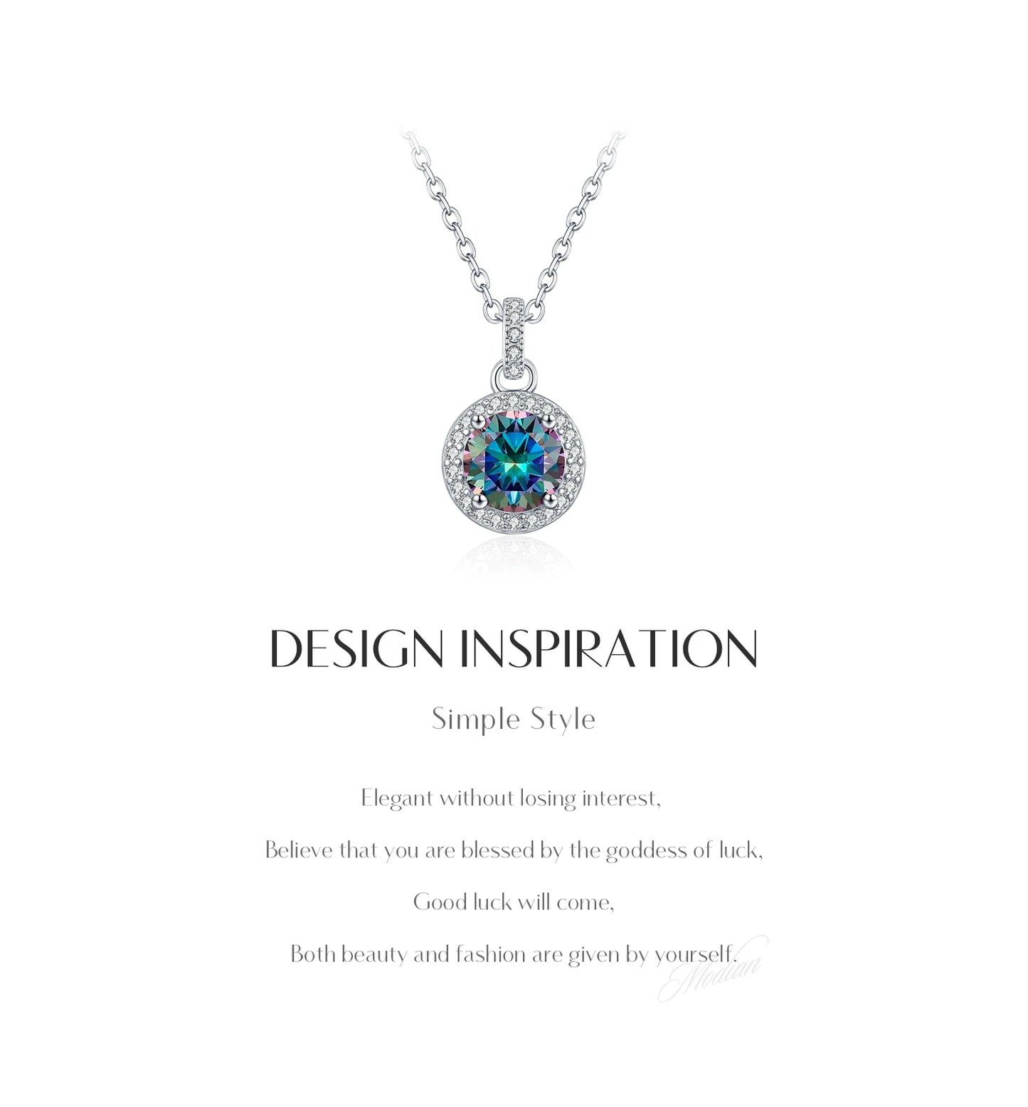 MODIAN 1CT Multicolor Round Moissanite Necklaces 925 Sterling Silver Luxury Classic Pendant Necklace For Women Fine Jewelry