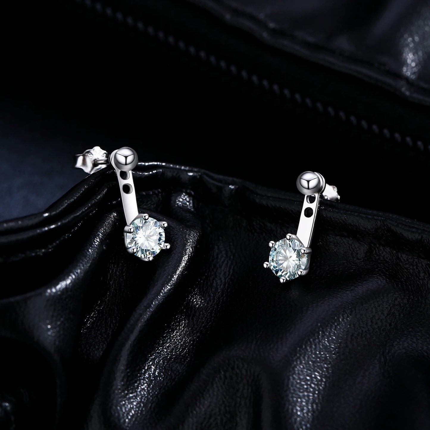 MODIAN D Color VVS1 Round Teal Moissanite Ear Climbers 925 Sterling Silver Luxury Trendy Stud Earrings For Women Fine Jewelry