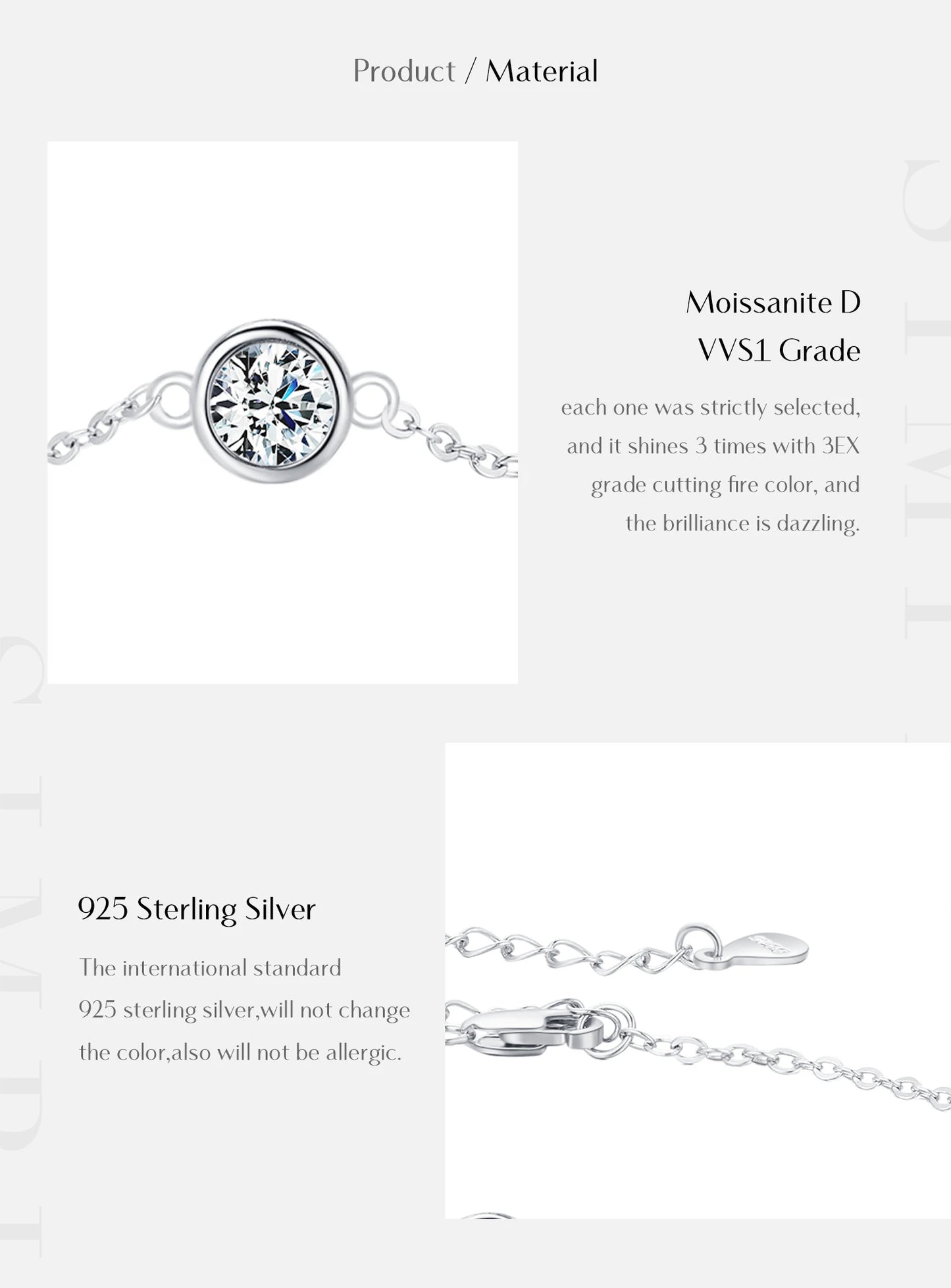 MODIAN 0.5CT Moissanite Bracelet 925 Sterling Silver Classic Link Chain Charms Bracelets For Women Luxury Wedding Jewelry