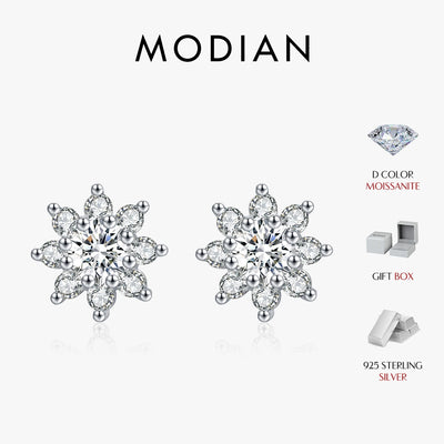 MODIAN Sparkling VVS1 D Color Moissanite Stud Earrings 925 Sterling Silver Classic Flowers Earrings For Women Fine Jewelry Gift