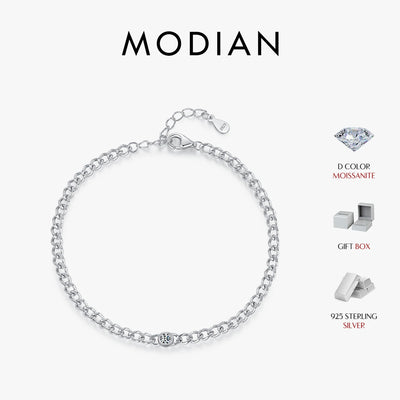 MODIAN D Color VVS1 Cearl Round Moissanite Bracelets 925 Sterling Silver Fashion Gourmette Link Chain Bracelet For Women Jewelry