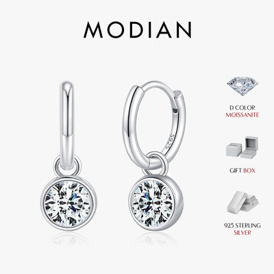 MODIAN 1CT/2CT D Color Moissanite Ear Buckle 925 Sterling Silver Round High Swing Hoop Earrings For Women Daily Fine Jewelry