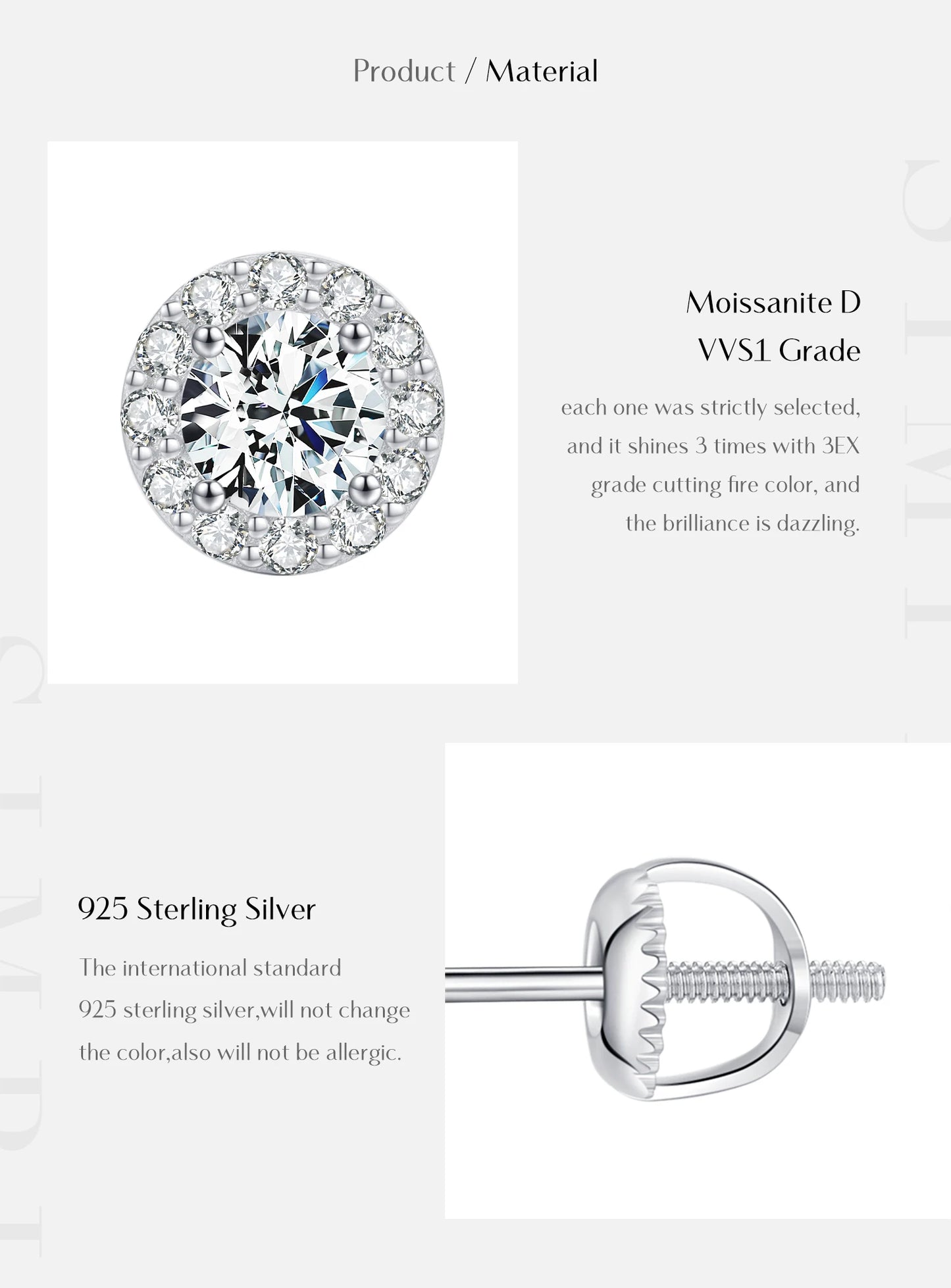 MODIAN 1.00CT Moissanite Earrings For Women 925 Sterling Silver Classic Round Prong Setting D Color Lab Diamonds Wedding Jewelry