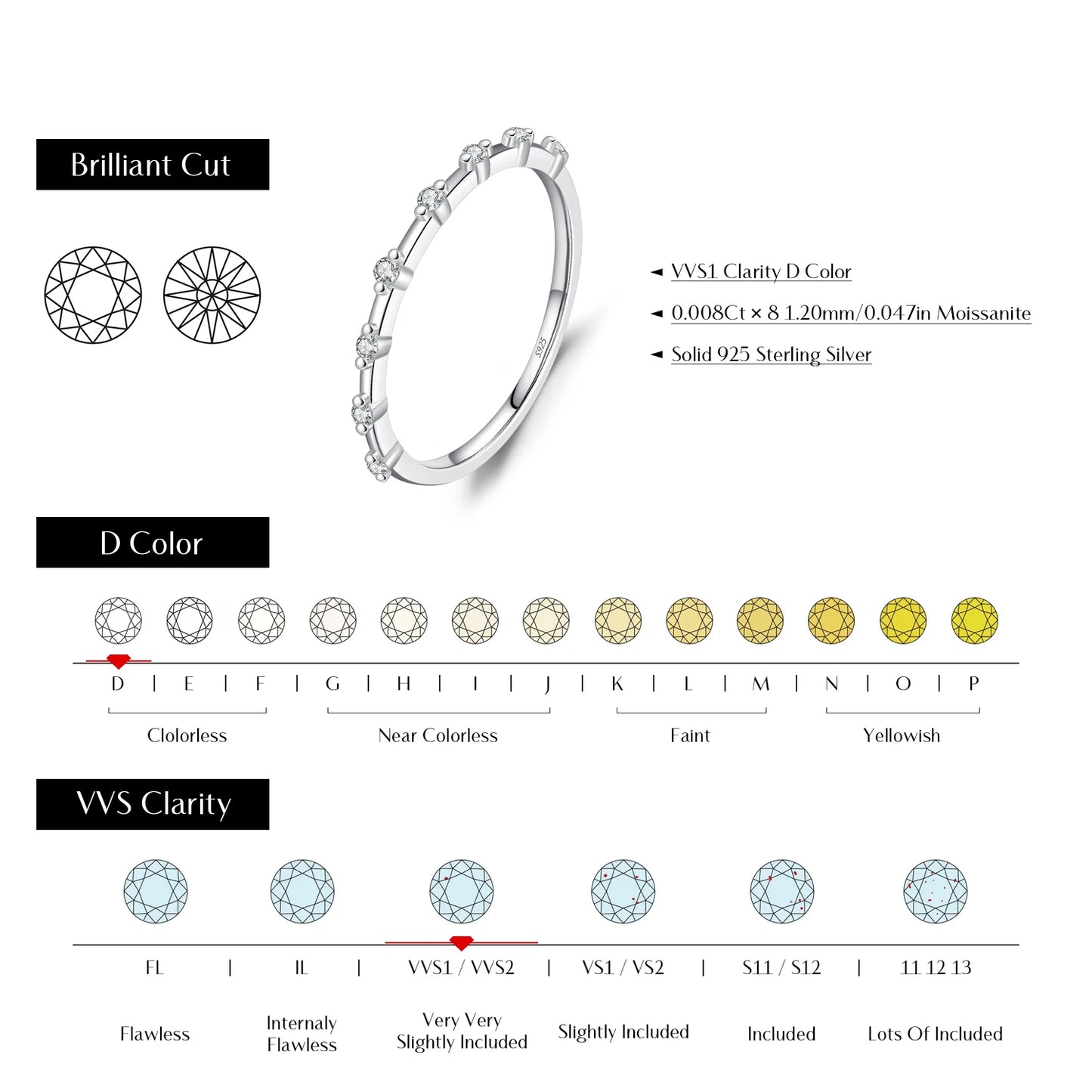 MODIAN D Color Moissanite Wedding Band 925 Sterling Silver Eternity Rings Lab Diamond Stackable Exquisite Jewelry For Women Gift