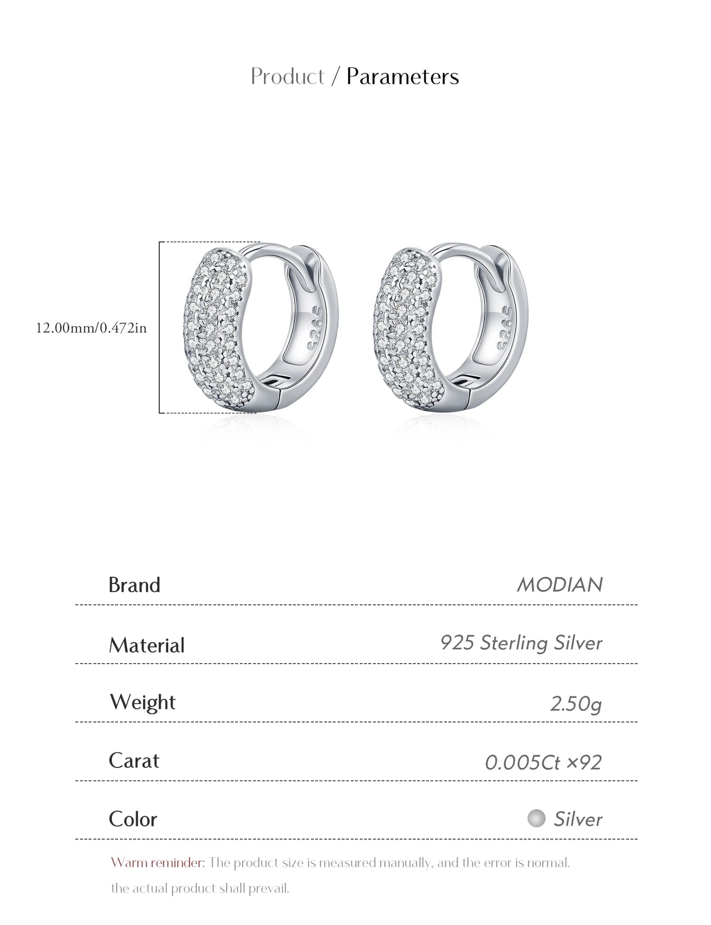 MODIAN D Color Sparkling Moissanite Ear Buckle 925 Sterling Silver Luxury Circle Hoop Earrings For Women Wedding Fine Jewelry