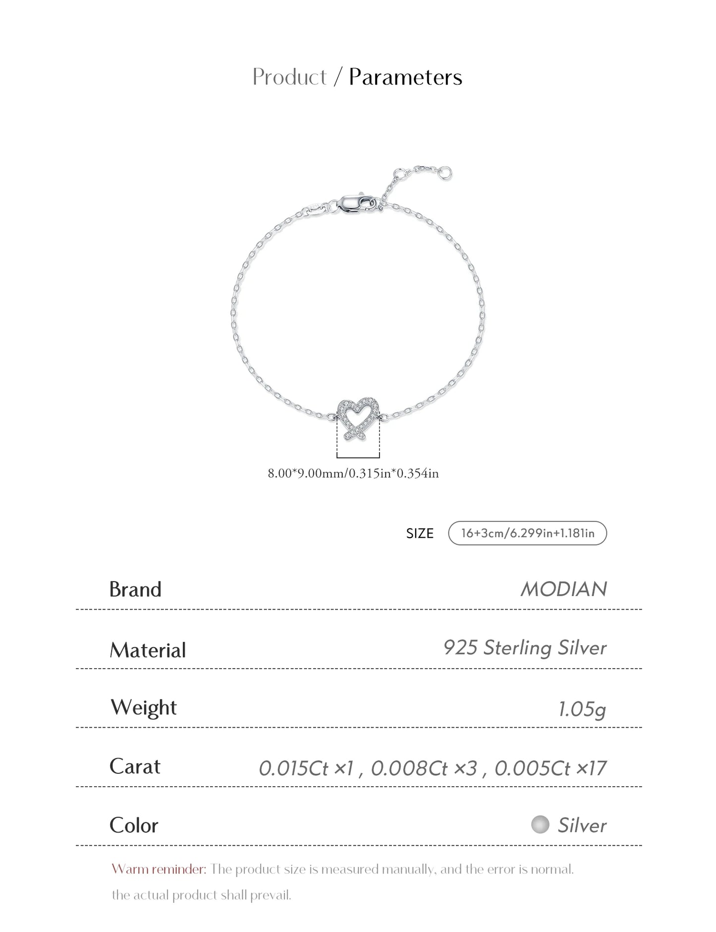 MODIAN D Color Moissanite 925 Sterling Silver Sweet Romantic Irregular Heart Link Chain Bracelet For Women Fine Jewelry