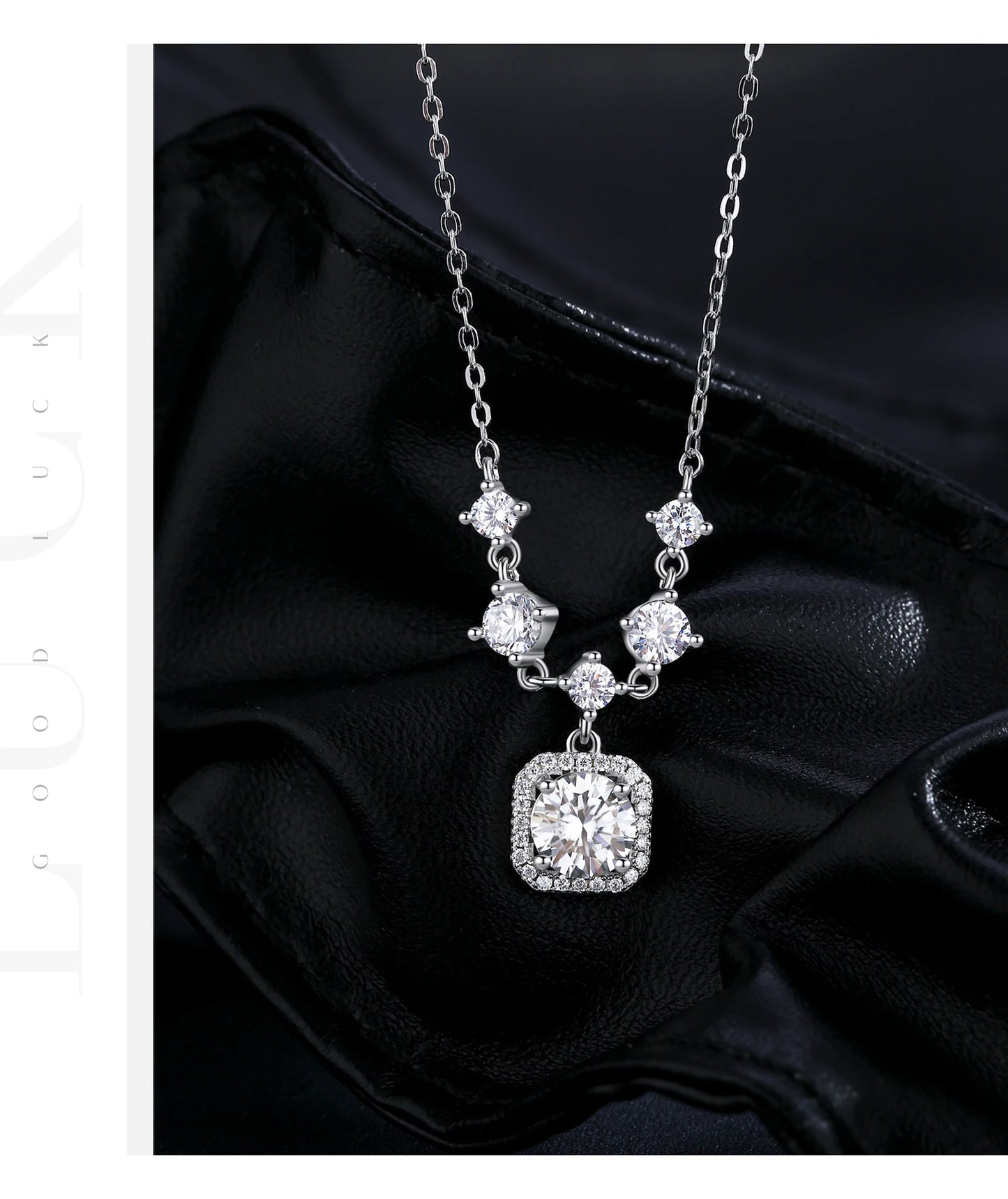 MODIAN 1CT D Color Moissanite Necklace 925 Sterling Silver Luxury Halo Charm Pendant Necklace For Women Bridal Wedding Jewelry
