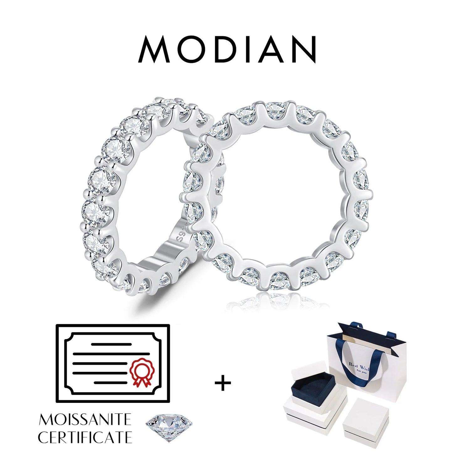 MODIAN D Color Moissanite Dazzling Ring 925 Sterling Silver Luxury Round Eternity Band Rings For Women Wedding Fine Jewelry Gift
