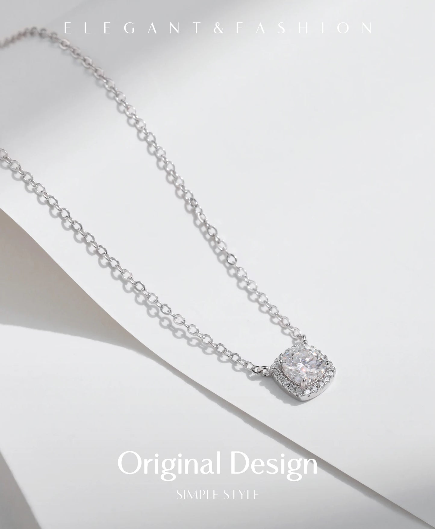 MODIAN 1 Carat Square Cushion Cut Halo Moissanite Pendant Necklace For Women 925 Sterling Silver Dazzling Wedding Bridal Jewelry