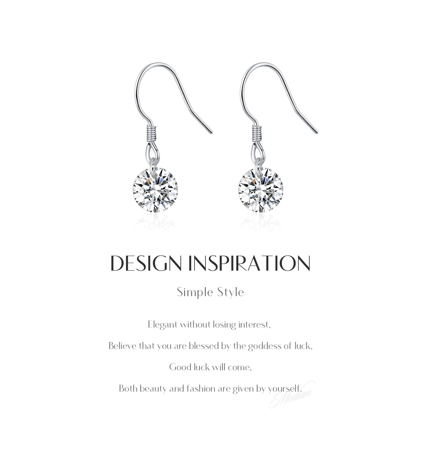 MODIAN 1CT D Color Sparkling Moissanite Hook Earrings 925 Sterling Silver Round Sway Dangle Earrings For Women Fine Jewelry