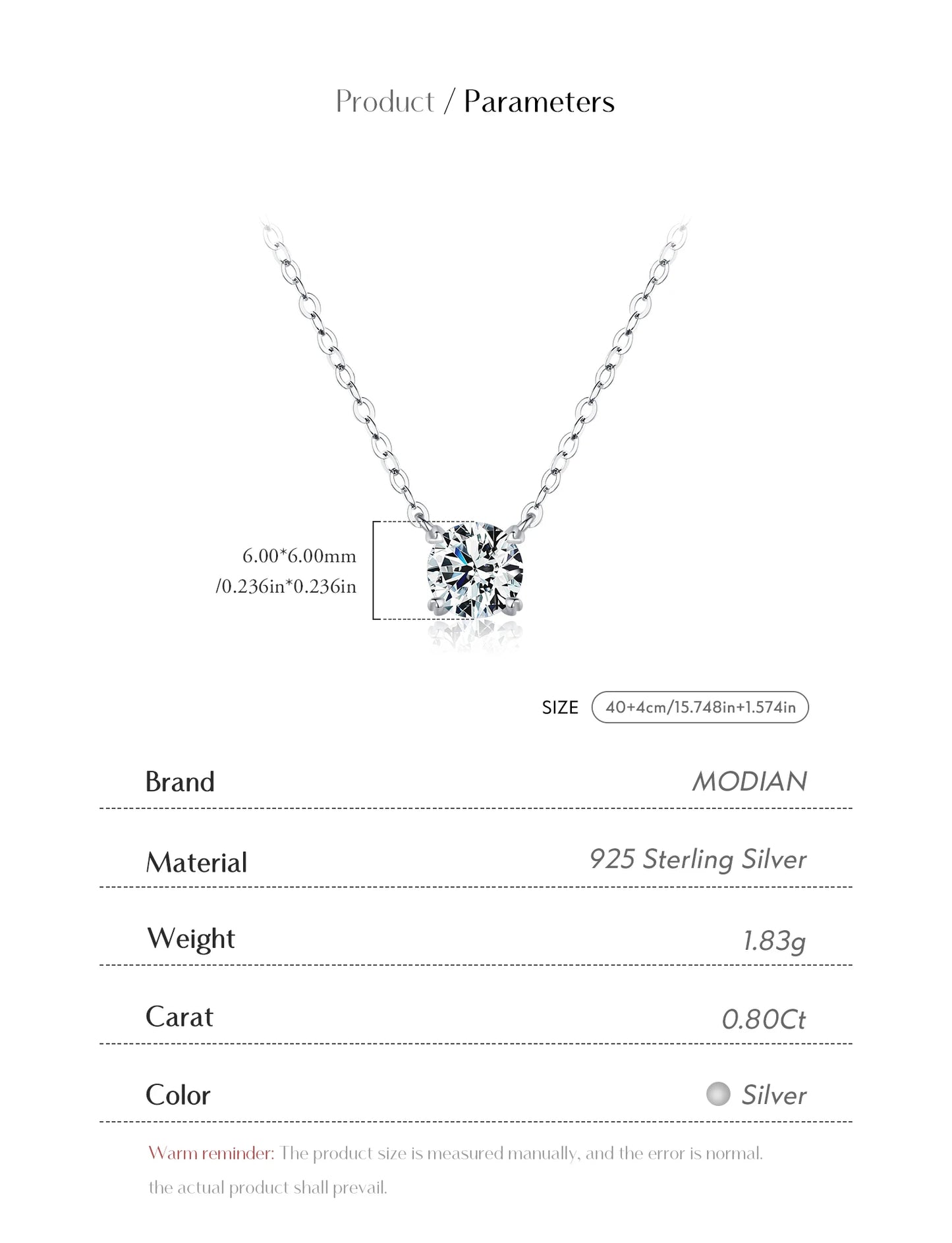 MODIAN Moissanite Pendant Necklace D Color 0.8CT Lab Diamond For Women Wedding Engagement 925 Sterling Silver Fine Jewelry Gift