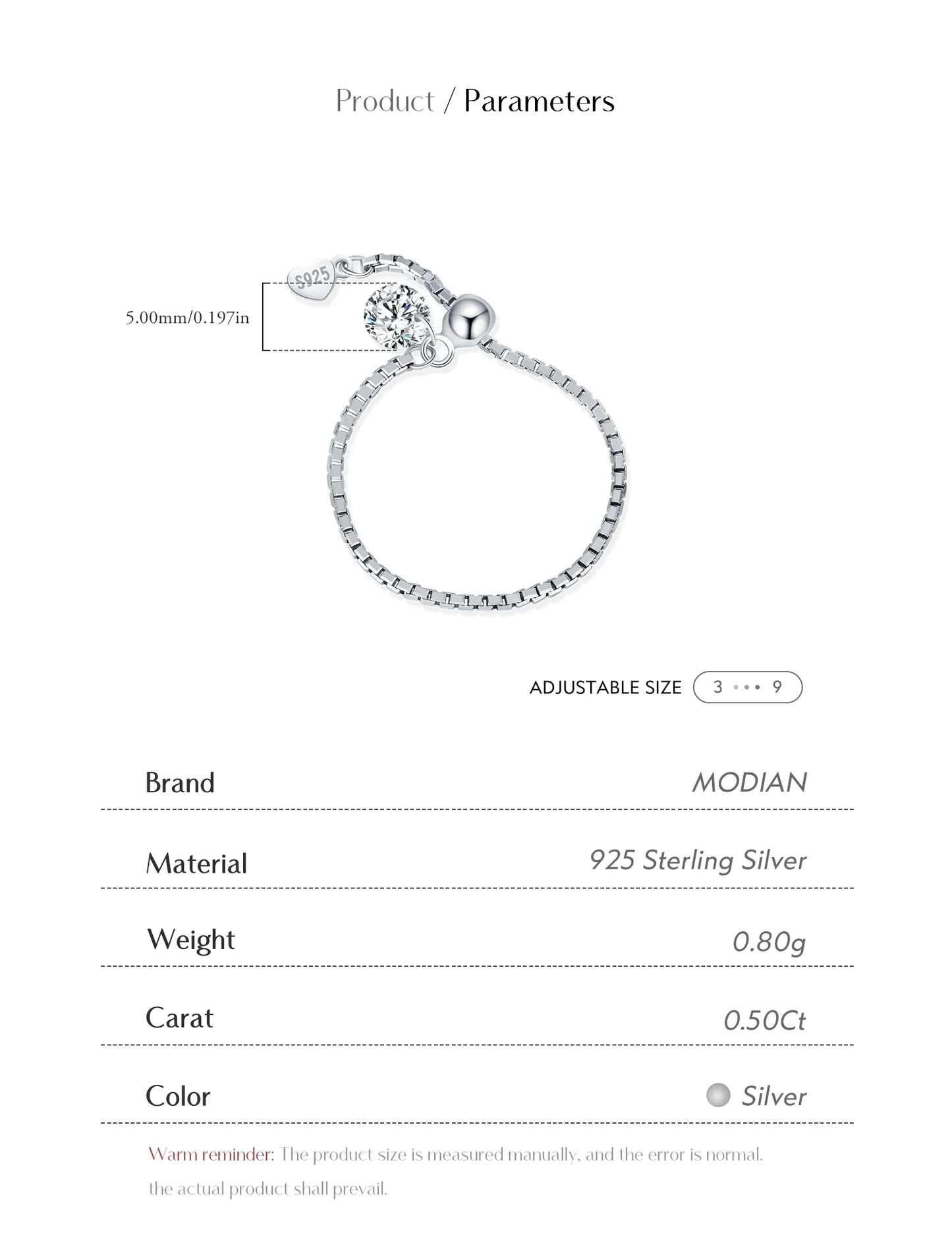 MODIAN D Color Moissanite Rings 925 Sterling Silver Adjustable Beads Boxes Exquisite Chain Rings For Women Fine Jewelry Gift