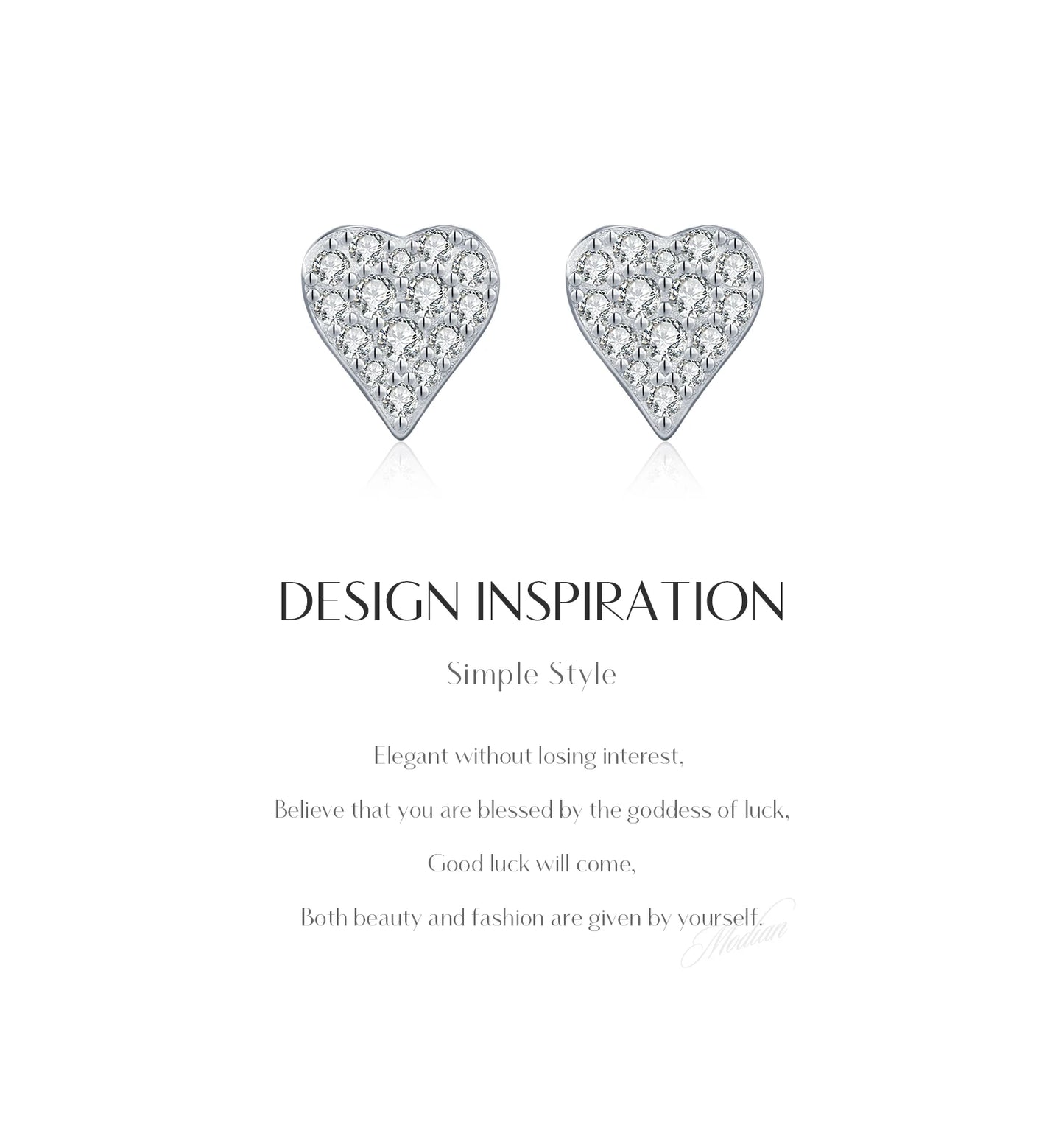 MODIAN D Color Moissanite Simple Daily Wear Ear Studs 925 Sterling Silver Heart Small Stud Earrings For Women Fine Party Jewelry