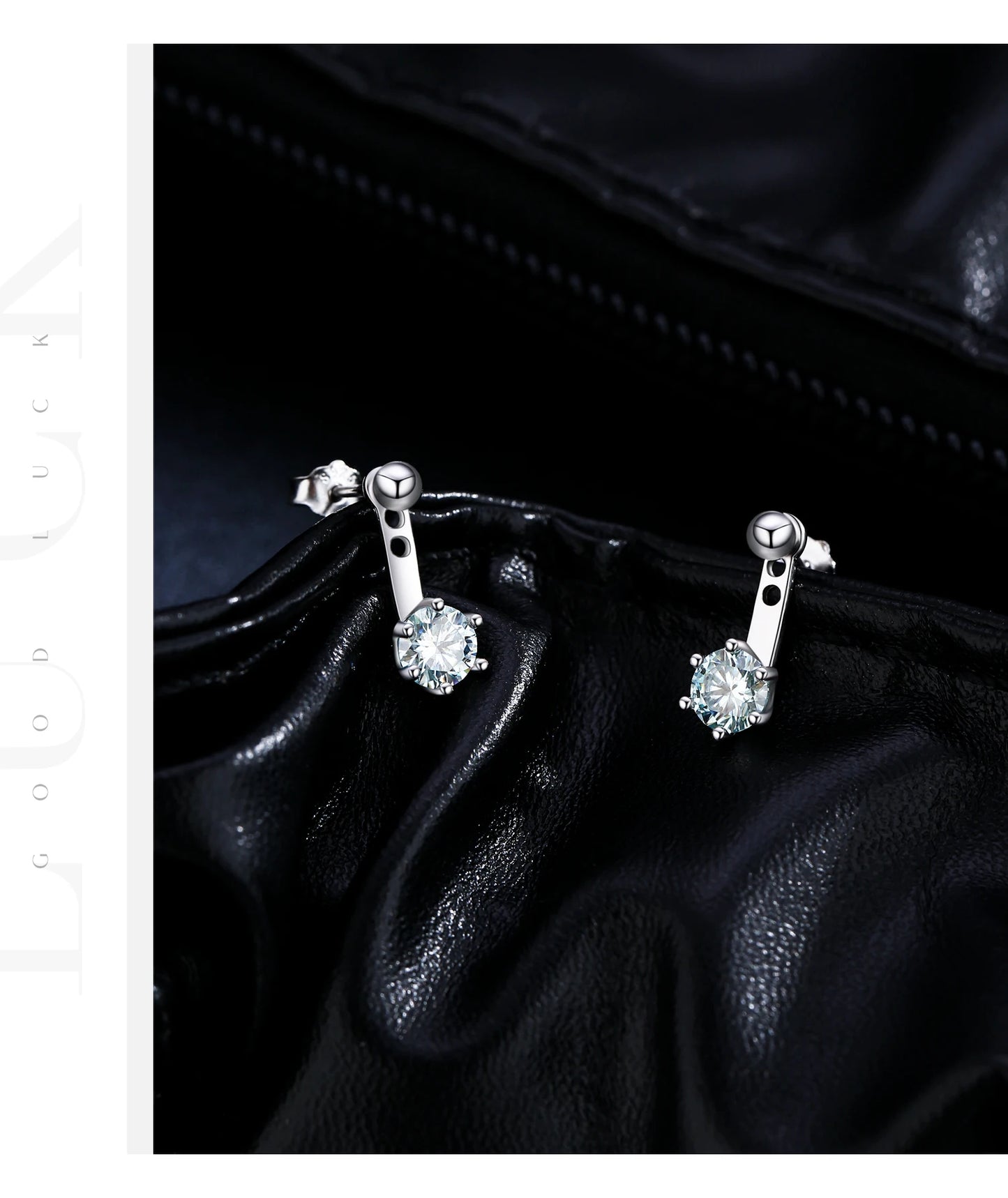 MODIAN D Color VVS1 Round Teal Moissanite Ear Climbers 925 Sterling Silver Luxury Trendy Stud Earrings For Women Fine Jewelry