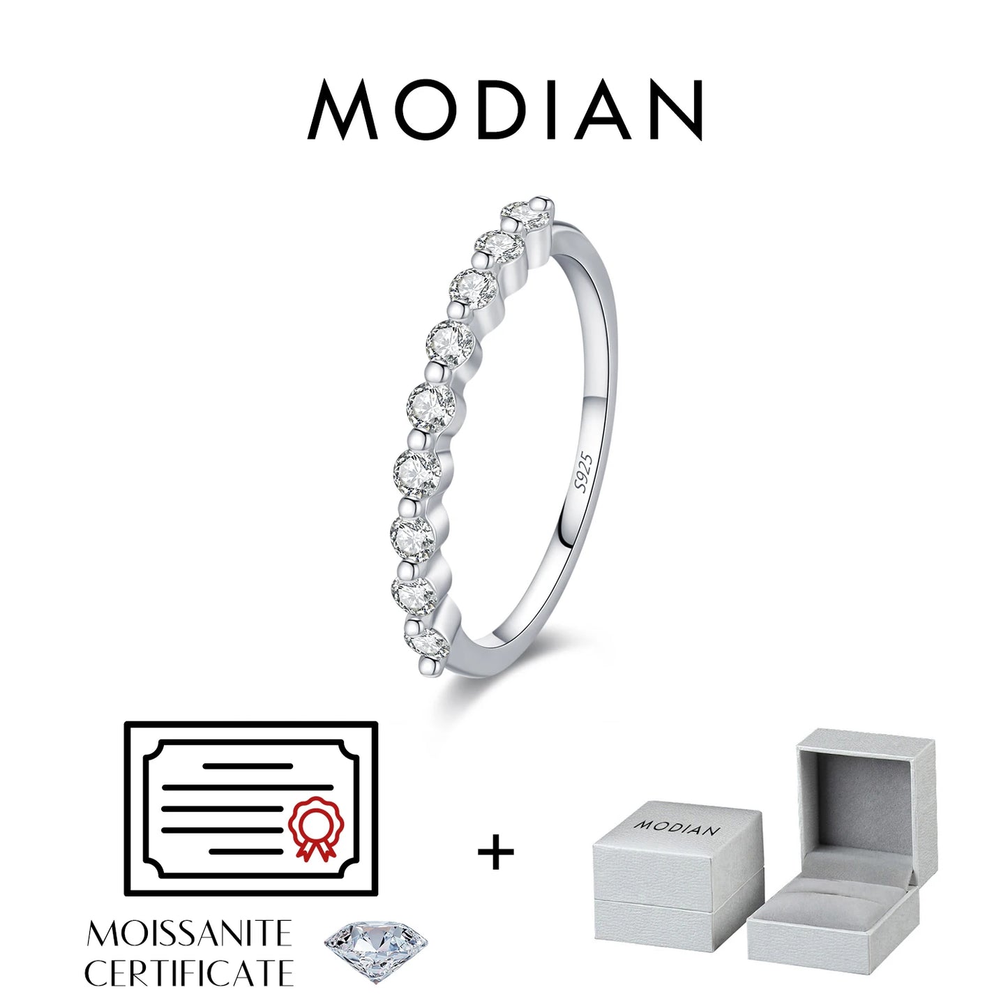 MODIAN D Color Moissanite Round Ring 925 Sterling Silver Sparkling Stacking Slim Band Rings For Women Wedding Fine Jewelry Gifts