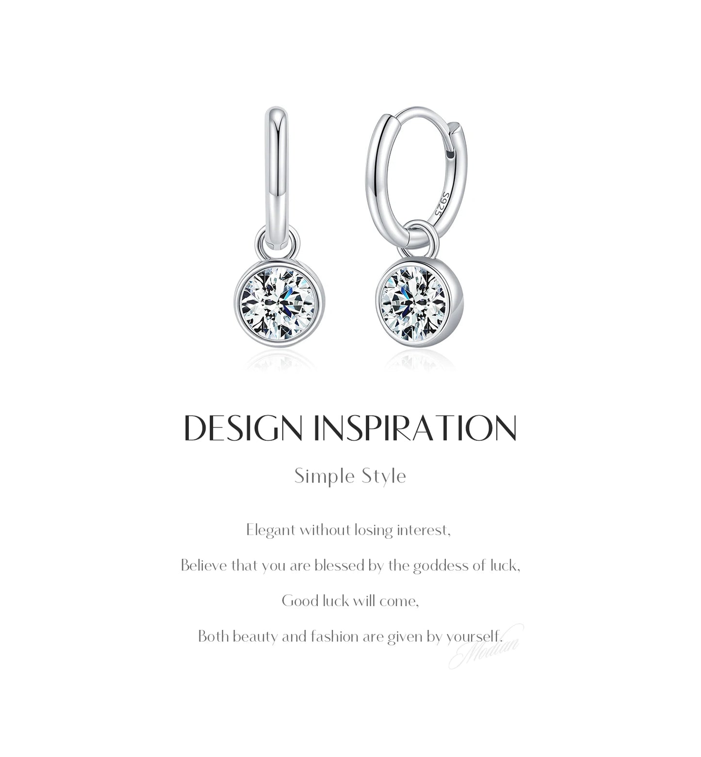 MODIAN 1CT/2CT D Color Moissanite Ear Buckle 925 Sterling Silver Round High Swing Hoop Earrings For Women Daily Fine Jewelry