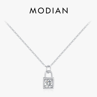 MODIAN 0.5 Carat D Color Moissanite Lock Pendant Necklace For Women 925 Sterling Silver Party Stackable Fine Jewelry With Boxes