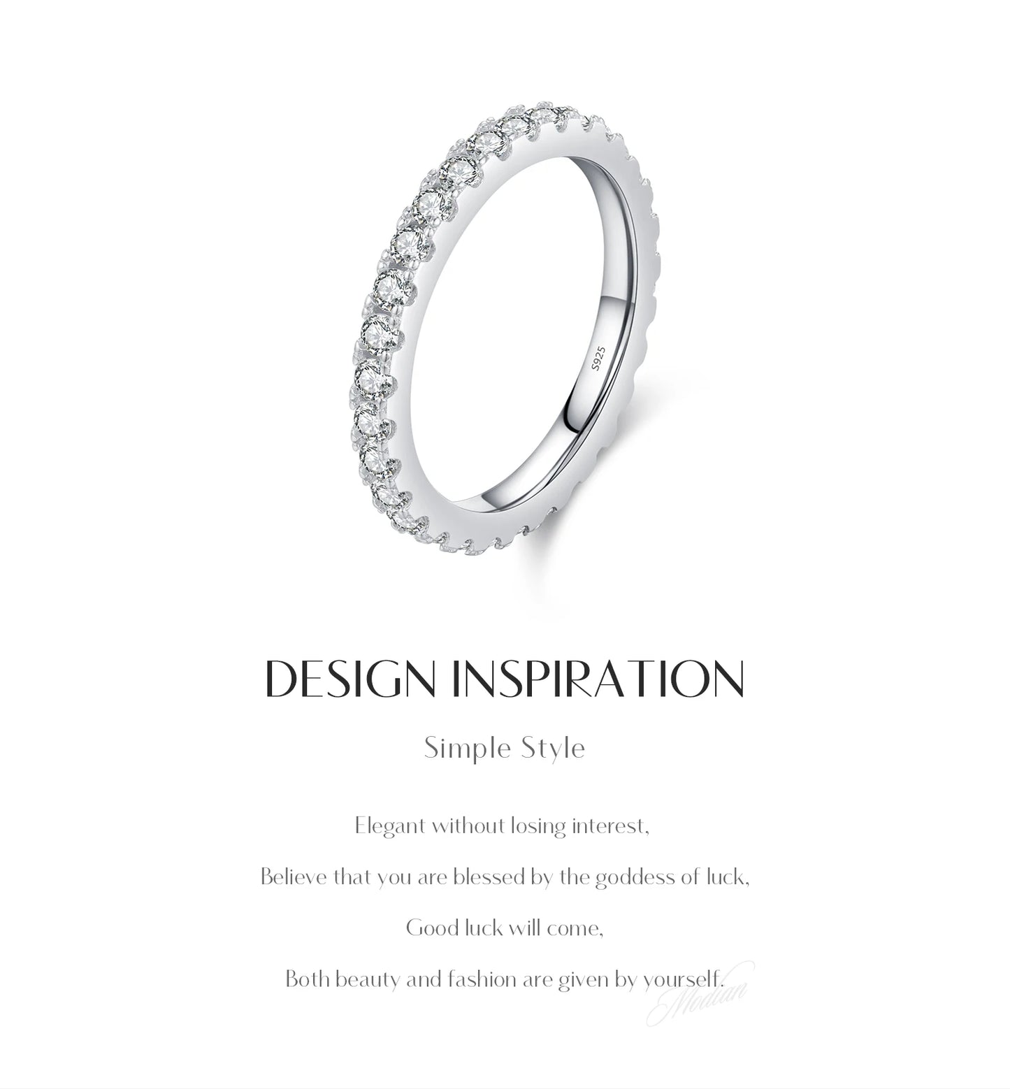 MODIAN Luxury D Color Moissanite Band Stackable Ring For Women Real 925 Sterling Silver Wedding Jewelry With Exquisite Box Gift