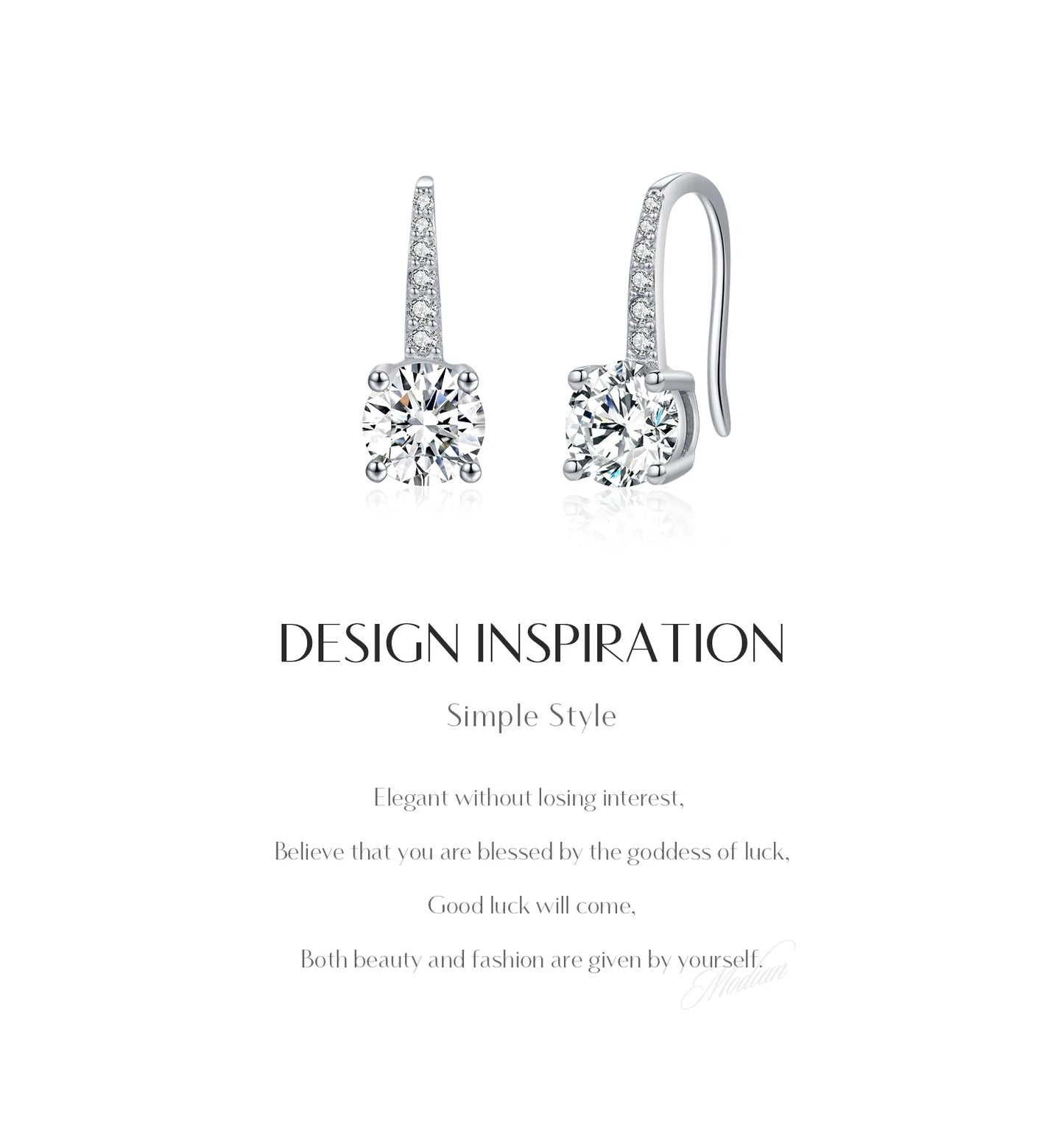 MODIAN D Color Luxury Moissanite Hook Earrings 925 Sterling Silver Classic Drop Earrings For Women Wedding Statement Jewelry