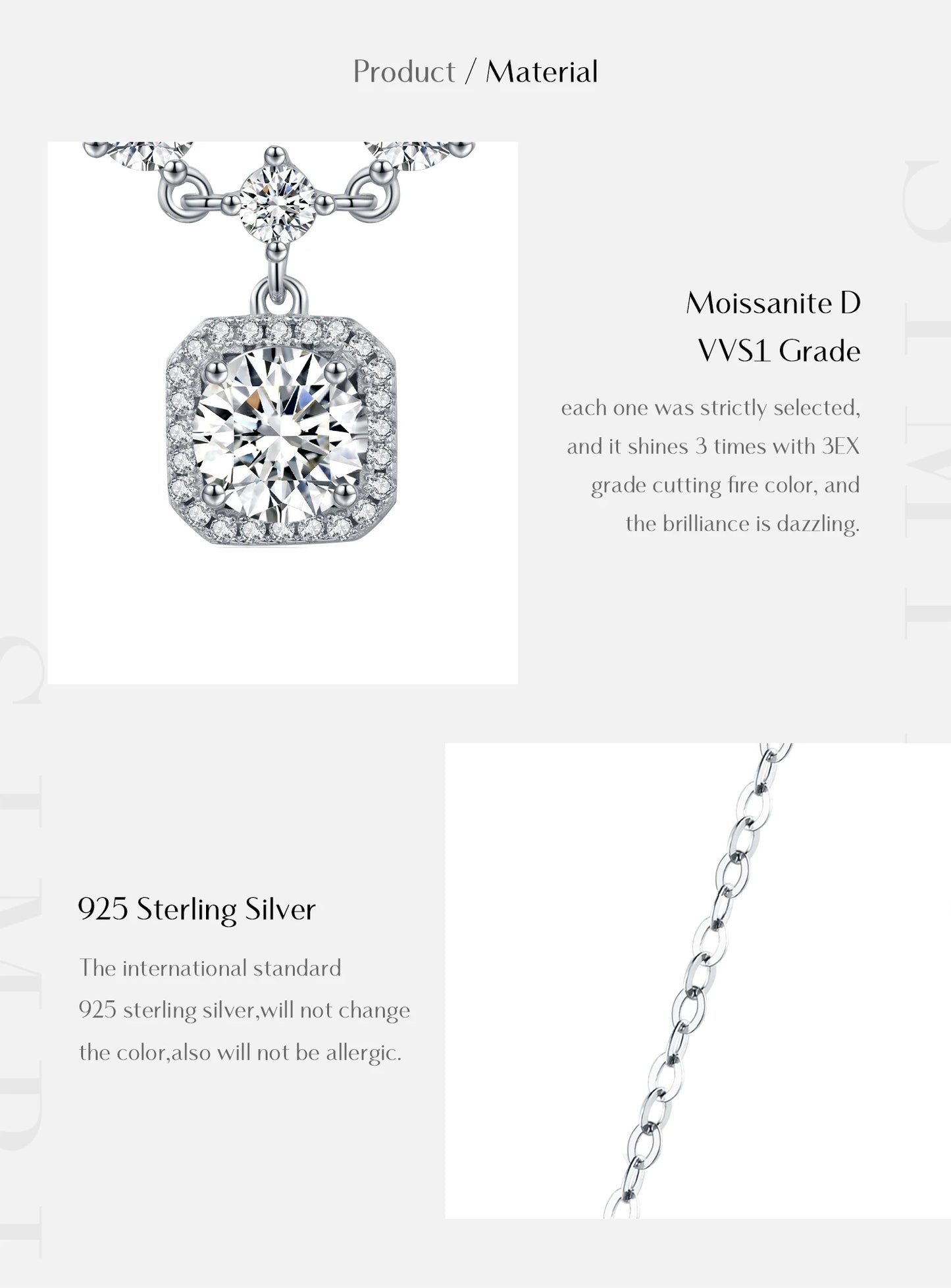 MODIAN 1CT D Color Moissanite Necklace 925 Sterling Silver Luxury Halo Charm Pendant Necklace For Women Bridal Wedding Jewelry