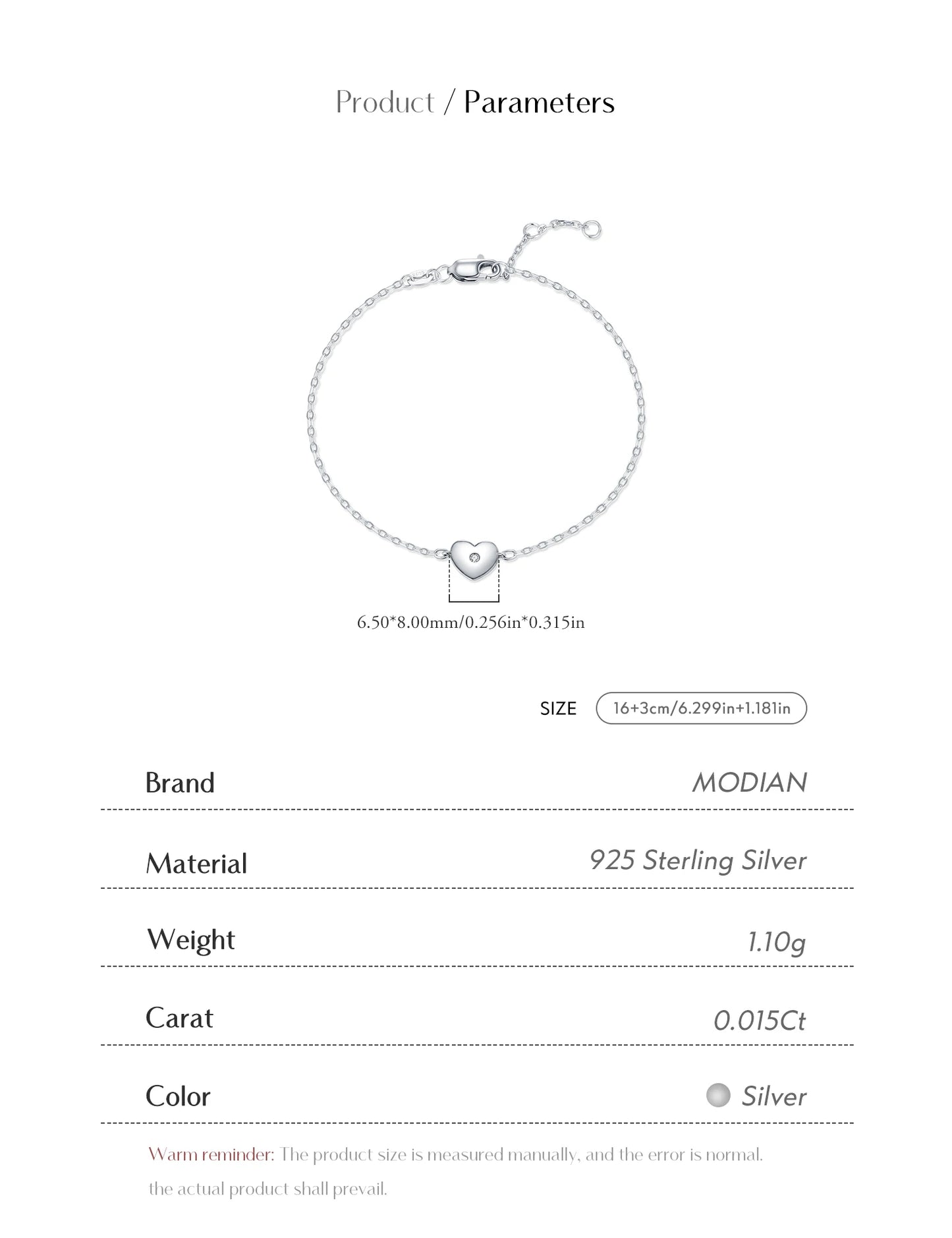 MODIAN D Color Moissanite Bracelet 925 Sterling Silver Simple Heart Daily Link Chain Bracelet For Women Fine Jewelry With Box