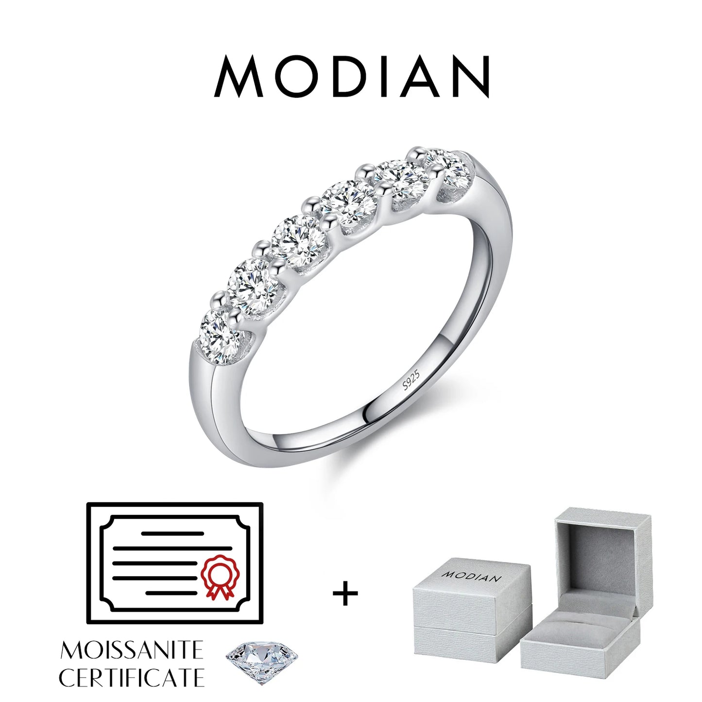 MODIAN D Color VVS1 EX Round Moissanite Ring 925 Sterling Silver Eternity Bands Rings Women Wedding Engagement Luxury Jewelry