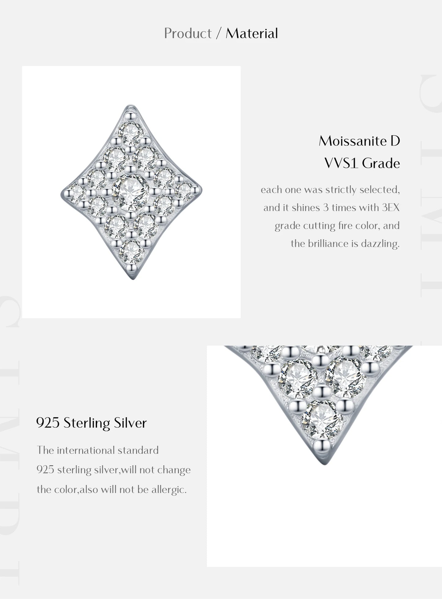 MODIAN Sparkling Rhombus Moissanite Ear Studs 925 Sterling Silver Trendy Stackable Stud Earrings For Women Daily OL Fine Jewelry