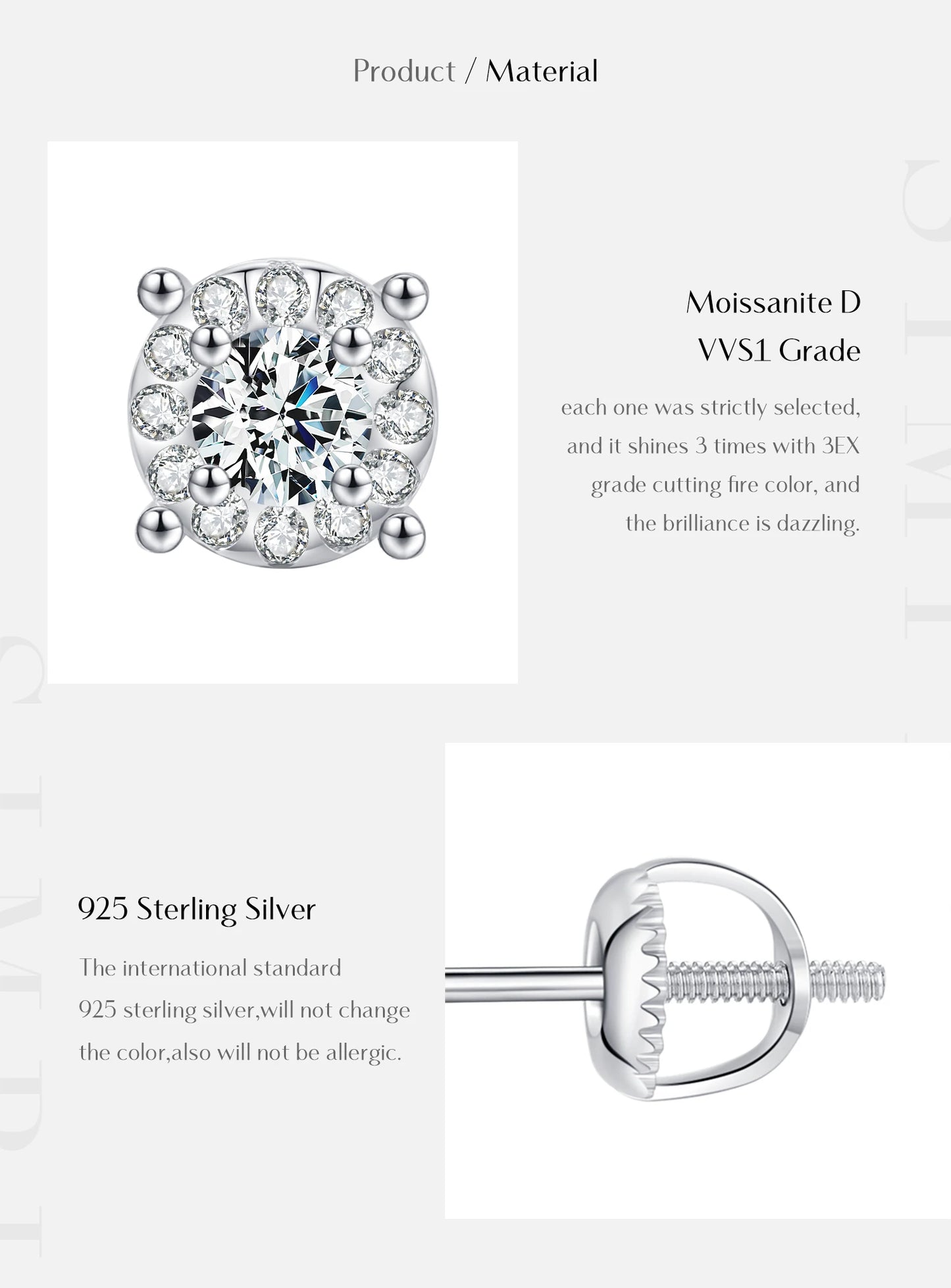 MODIAN D Color Moissanite Stud Earrings Round Cut Lab Created Diamond 925 Sterling Silver Silver Bridal Jewelry For Women Gifts