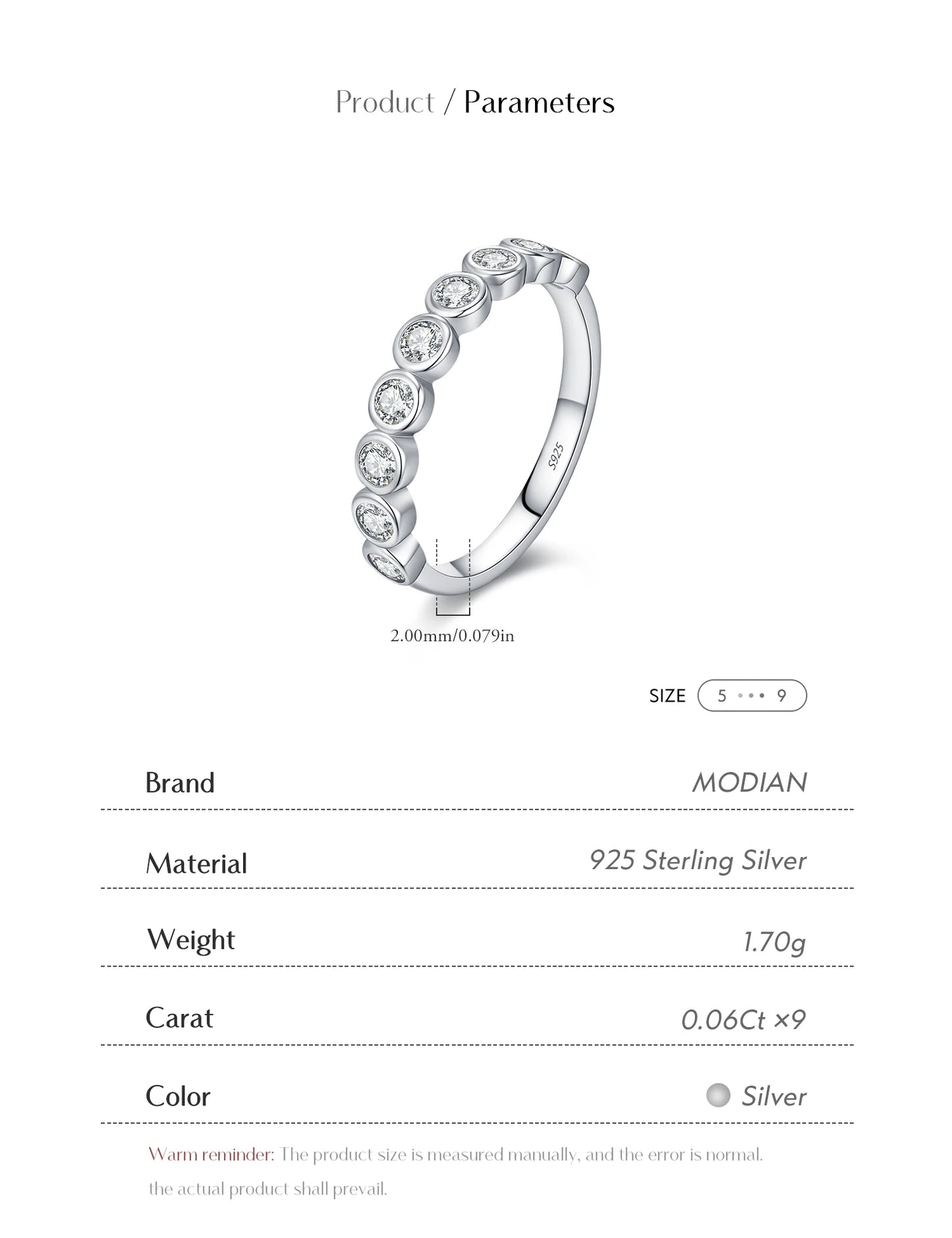 MODIAN D Color Round Moissanite Eternity Ring 925 Sterling Silver Stackable Finger Rings For Women Wedding Fine Jewelry Gifts