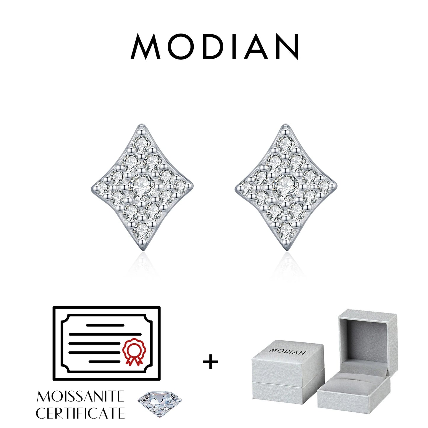 MODIAN Sparkling Rhombus Moissanite Ear Studs 925 Sterling Silver Trendy Stackable Stud Earrings For Women Daily OL Fine Jewelry