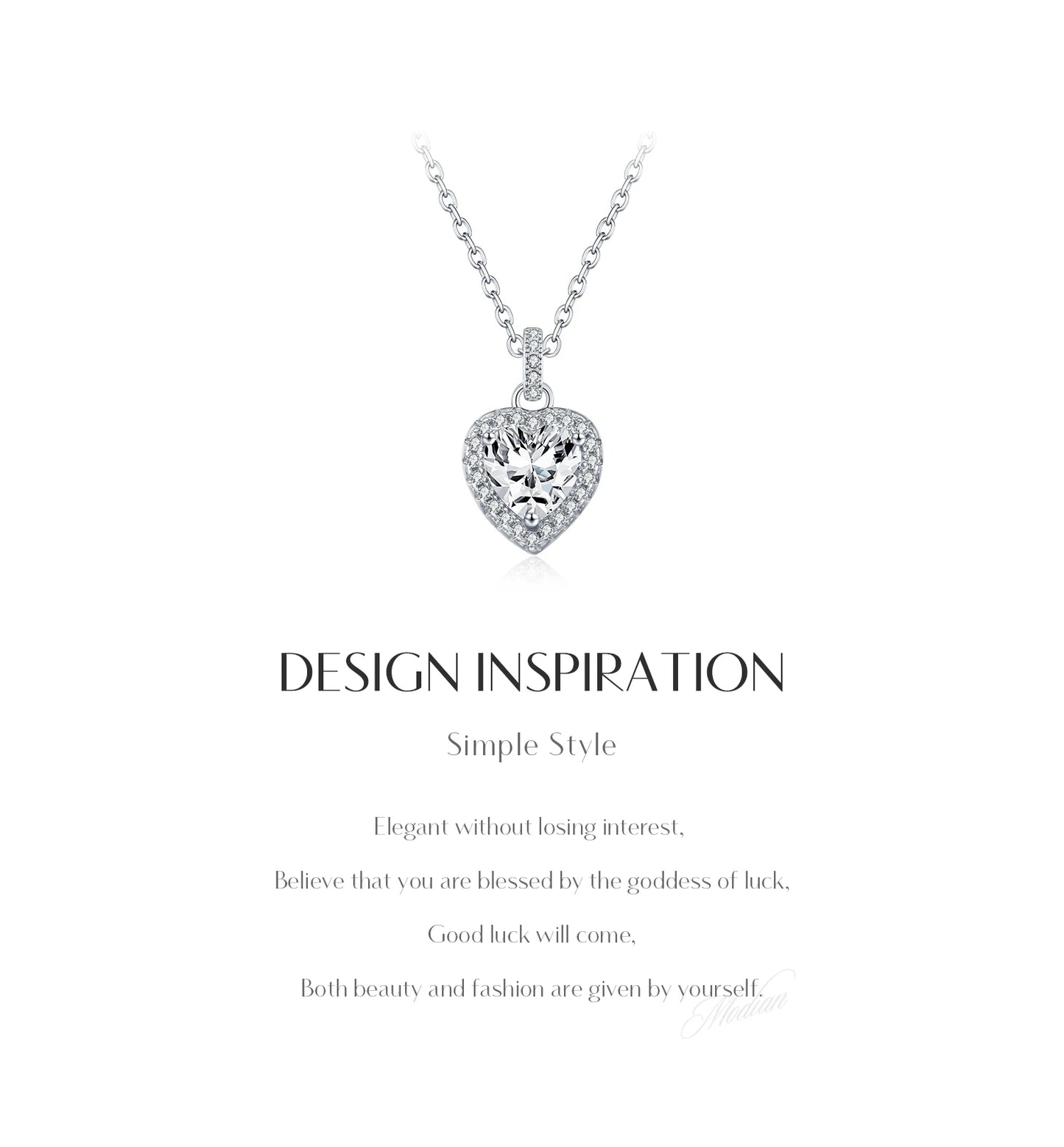 MODIAN 1CT Dazzling Moissanite Halo Necklace 925 Sterling Silver Heart Wedding Gfits Pendant Necklace For Women Fine Jewelry
