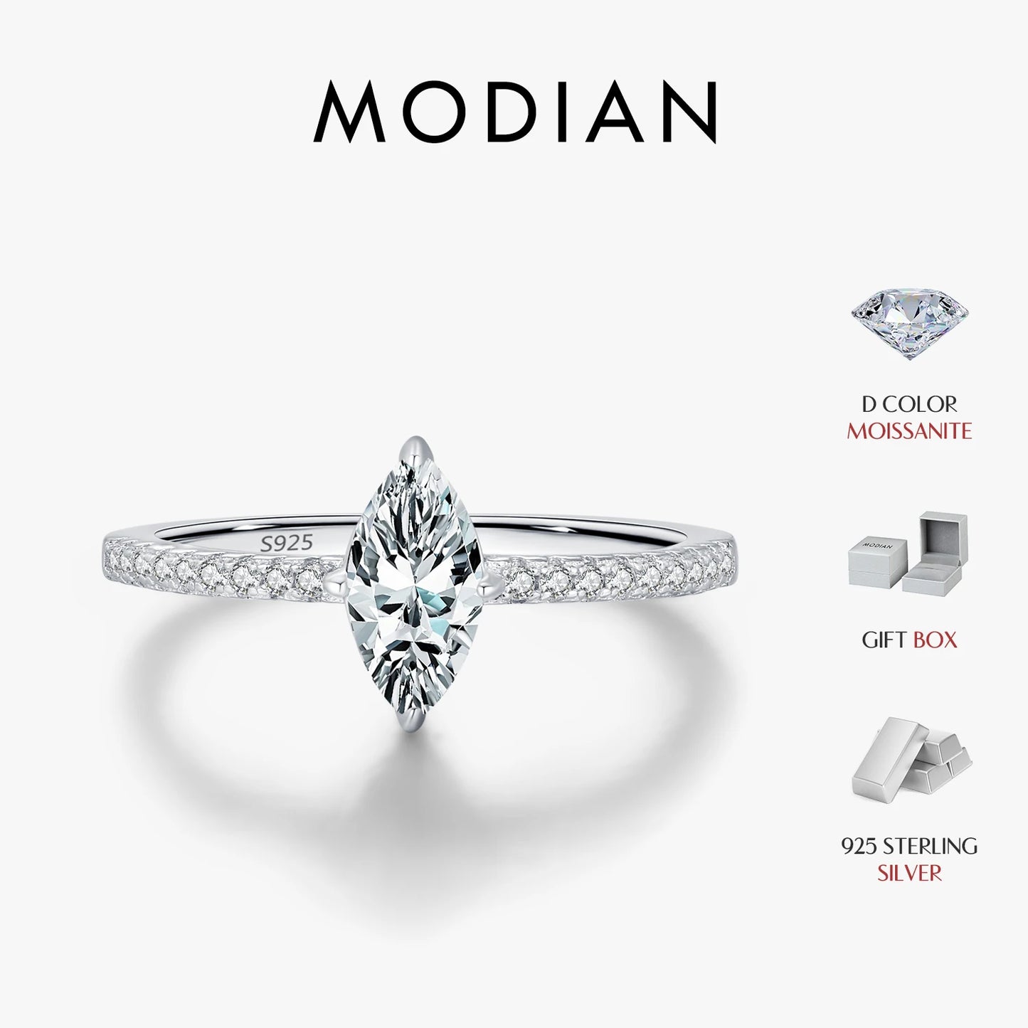 MODIAN 0.5Ct Rhombus Moissanite Ring 925 Sterling Silver Sparkling Lab Created Diamond Wedding Rings For Women Bridal Jewelry