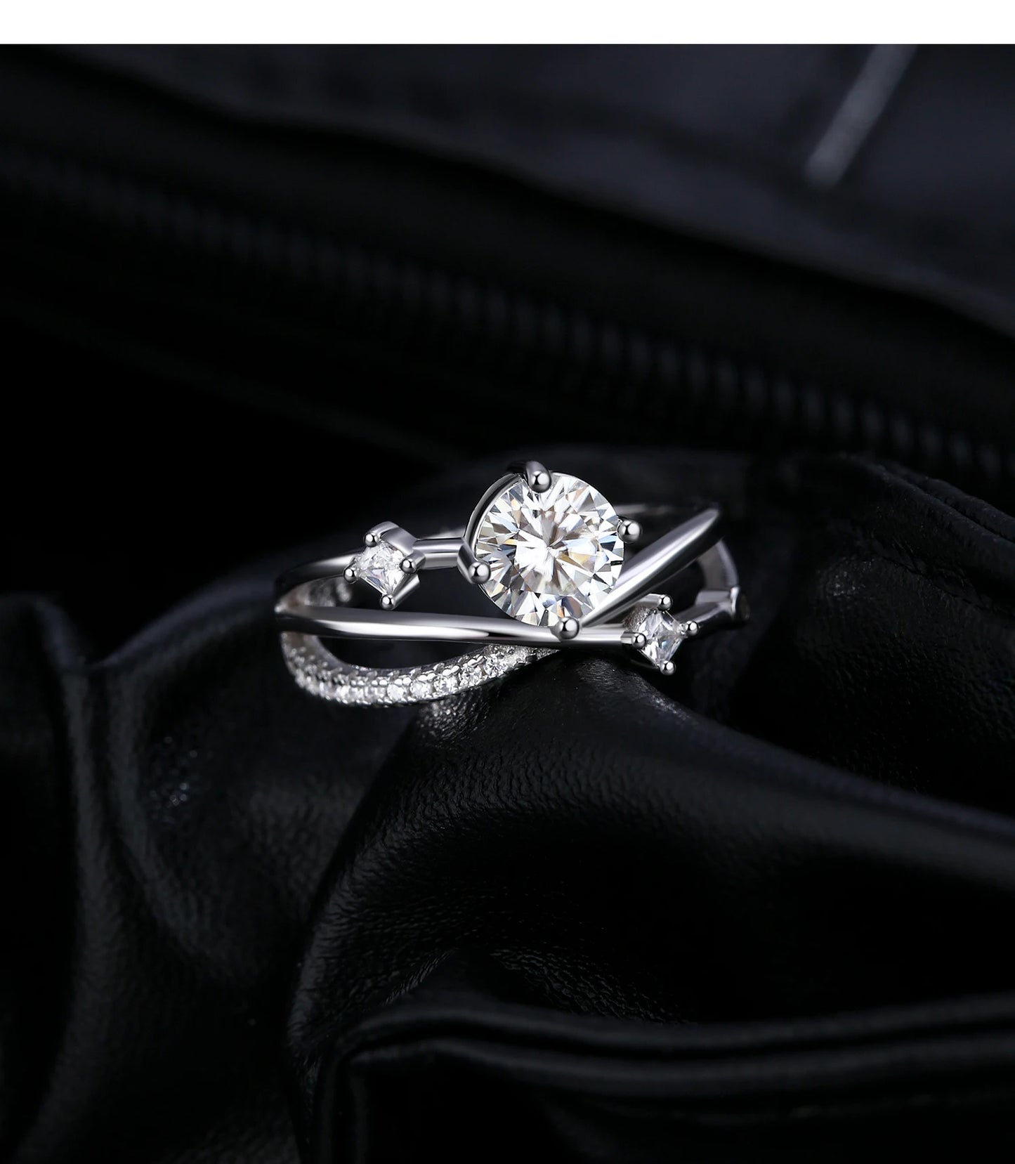 MODIAN 1CT VVS1 Clarity Moissanite Dazzling Ring 925 Sterling Silver e Multi-layer Lines Rings For Women Wedding Jewelry Gifts