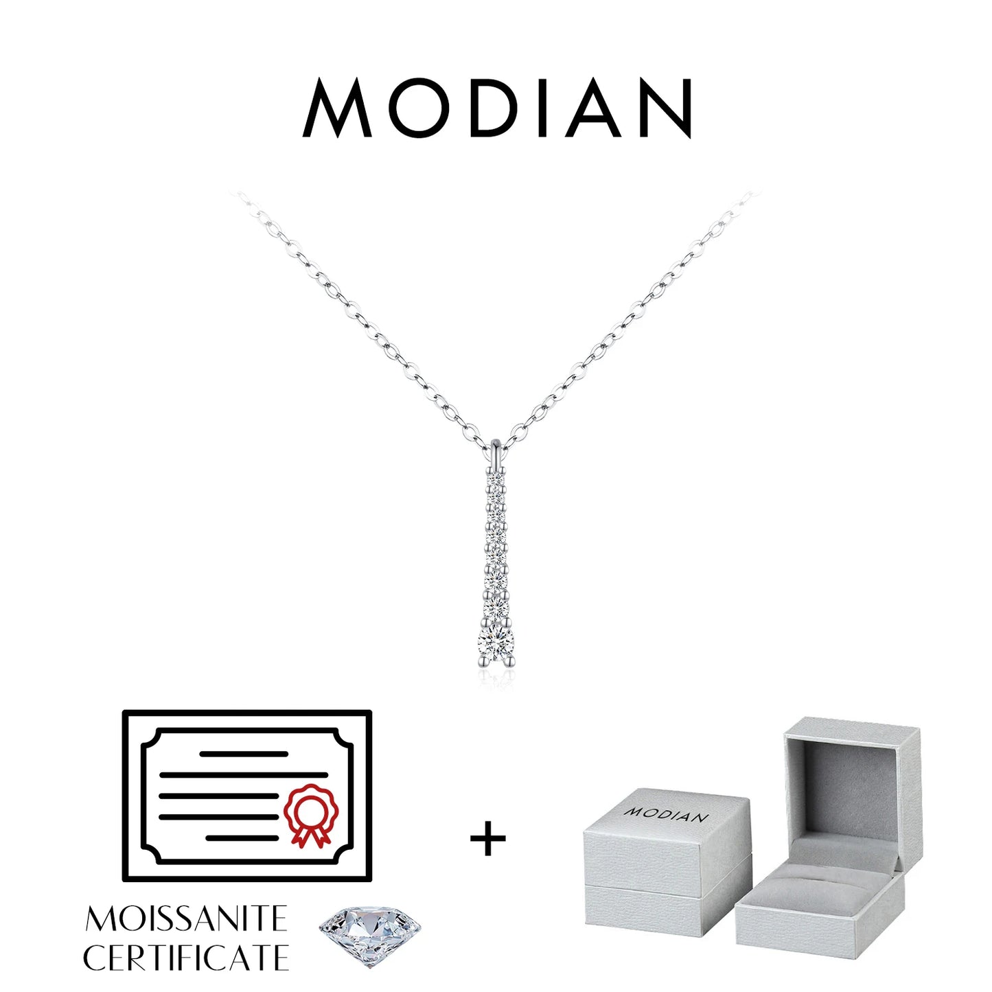 MODIAN Minimalist D Color Moissanite Necklace Prong Setting Lab Diamond For Women 925 Sterling Silver Pendant Necklace Jewelry