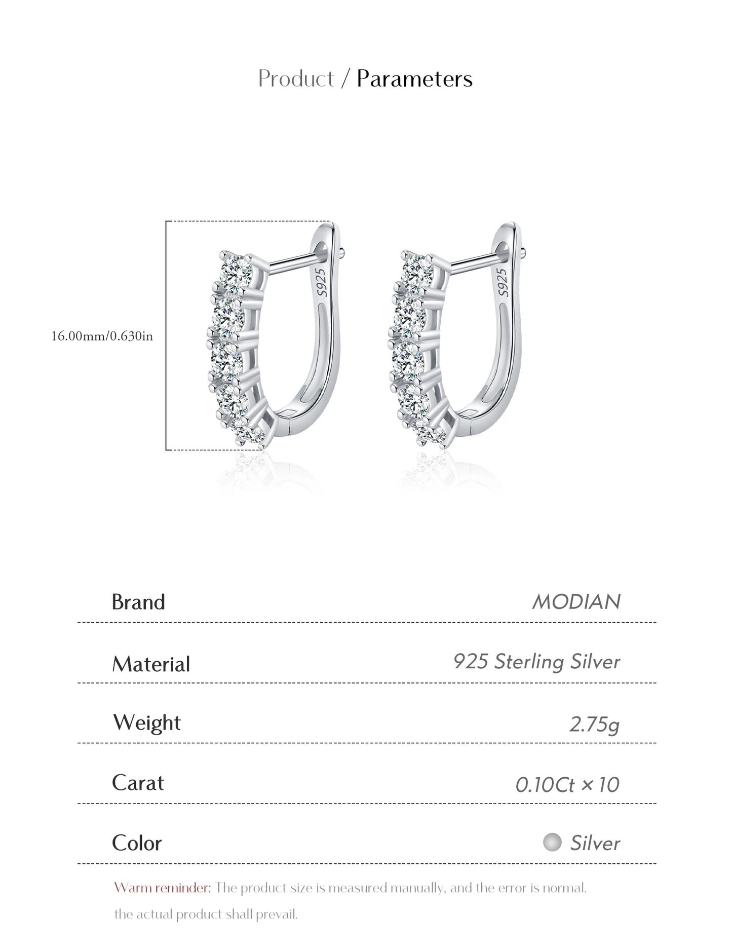 MODIAN D Color U Shape Moissanite Earrings 925 Sterling Silver Elegant Exquisite Hoop Earrings For Women Wedding Jewelry