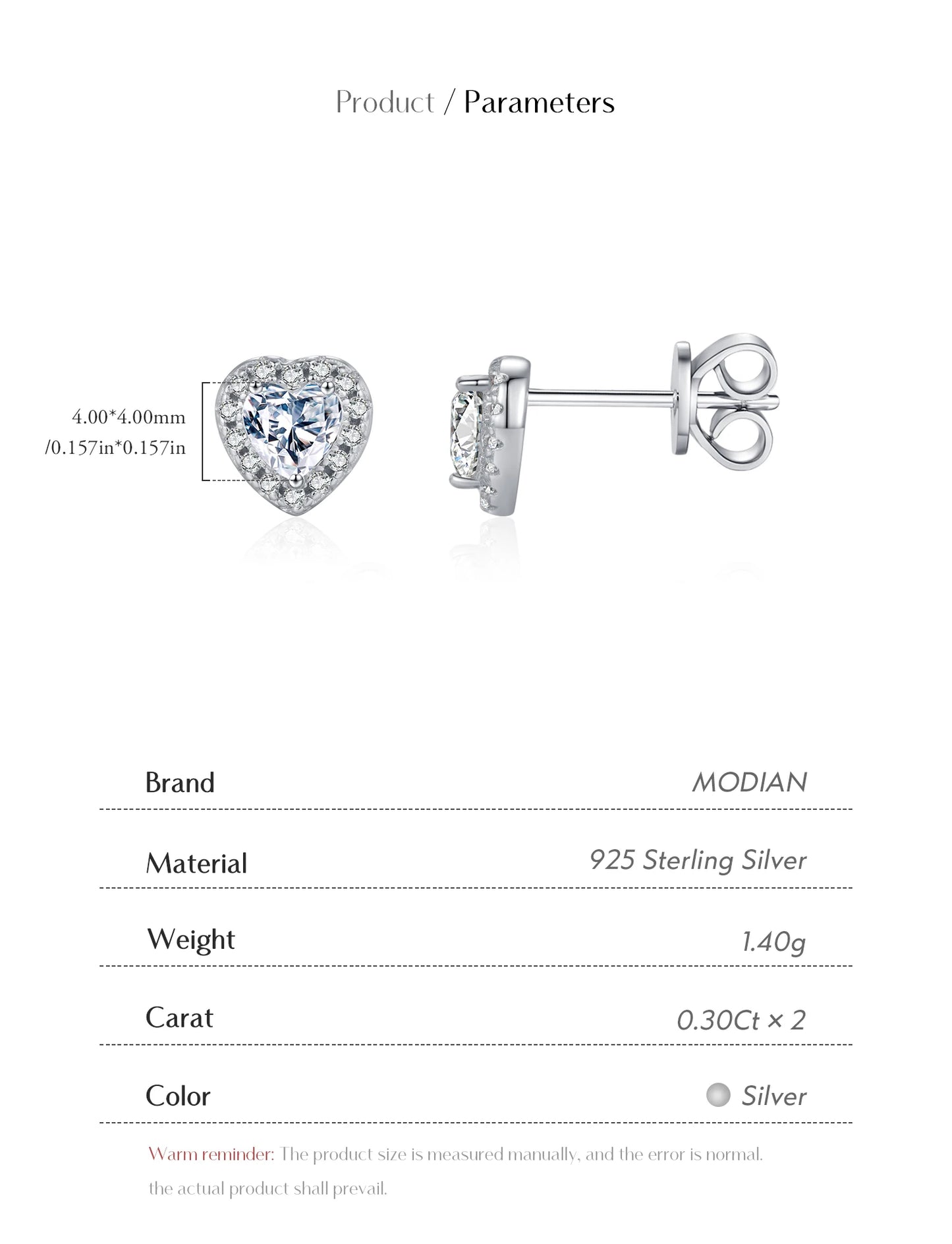 MODIAN Moissanite D Color Stud Earrings Hearts Cut Lab Created Diamond 925 Sterling Silver Romantic Earrings For Women Jewelry