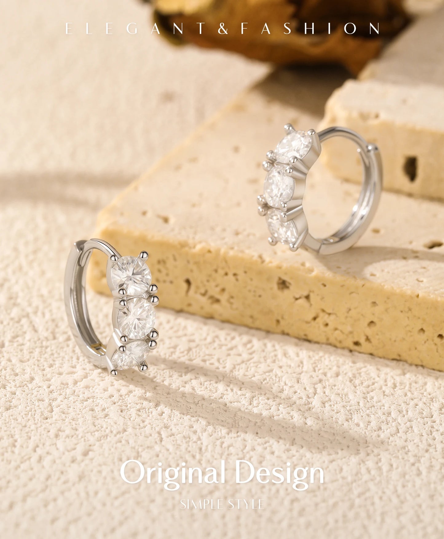 MODIAN D Color Moissanite Classic Ear Buckle 925 Sterling Silver Trendy Round Stackable Hoop Earrings For Women Fine Jewelry