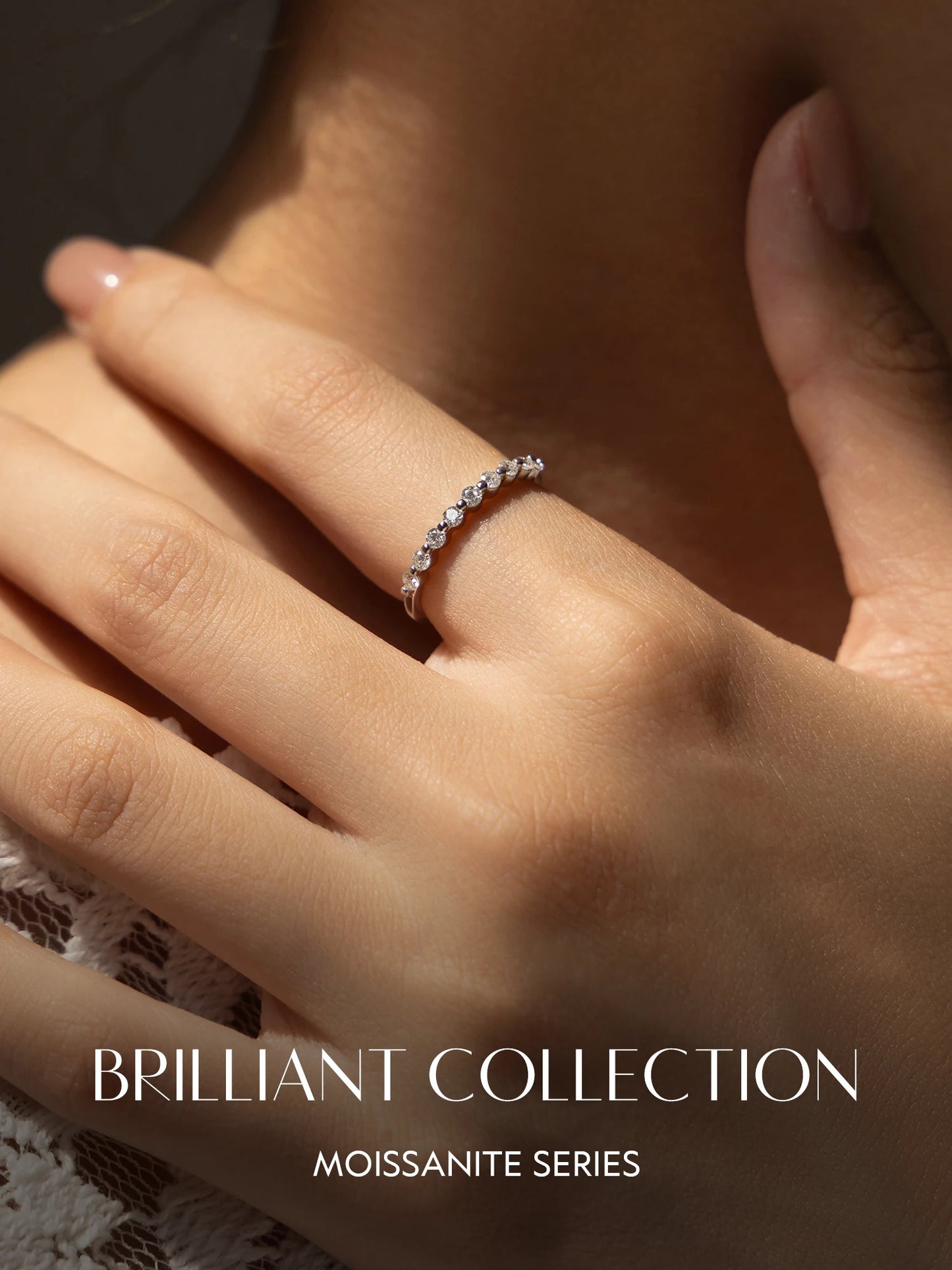 MODIAN D Color Moissanite Round Ring 925 Sterling Silver Sparkling Stacking Slim Band Rings For Women Wedding Fine Jewelry Gifts