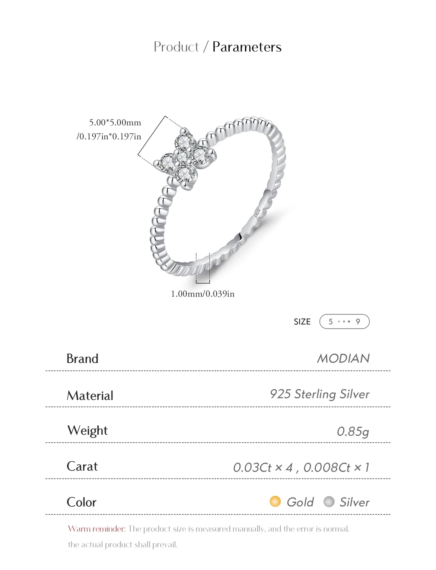 MODIAN Four Leaf Clover D Color Moissanite Ring 925 Sterling Silver Stackable Beads Trendy Finger Ring For Women Fine Jewelry